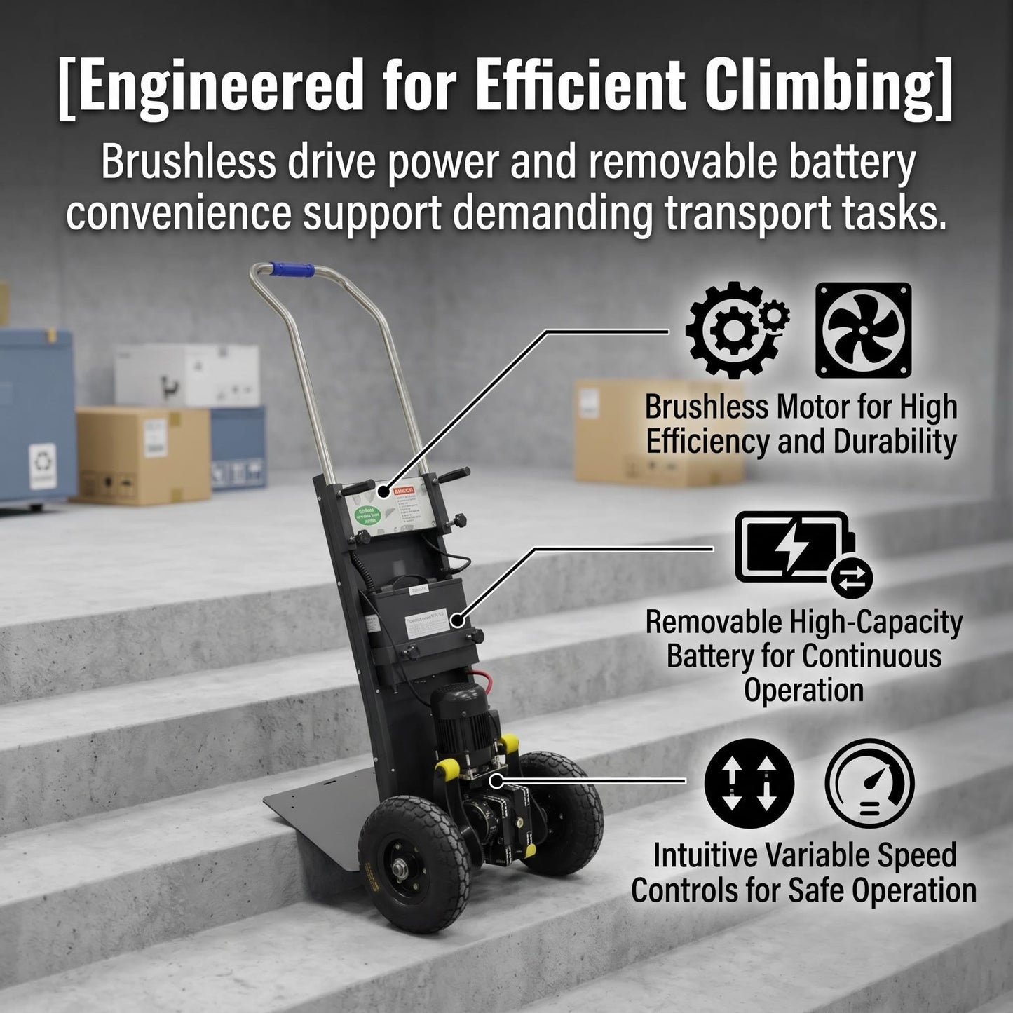 Large Load Capacity Electric Stair Climbing Cart, Electric Stair Climbing Machine for Construction, Large Load Capacity Electric Stair Climbing Cart with 600lbs Load Capacity