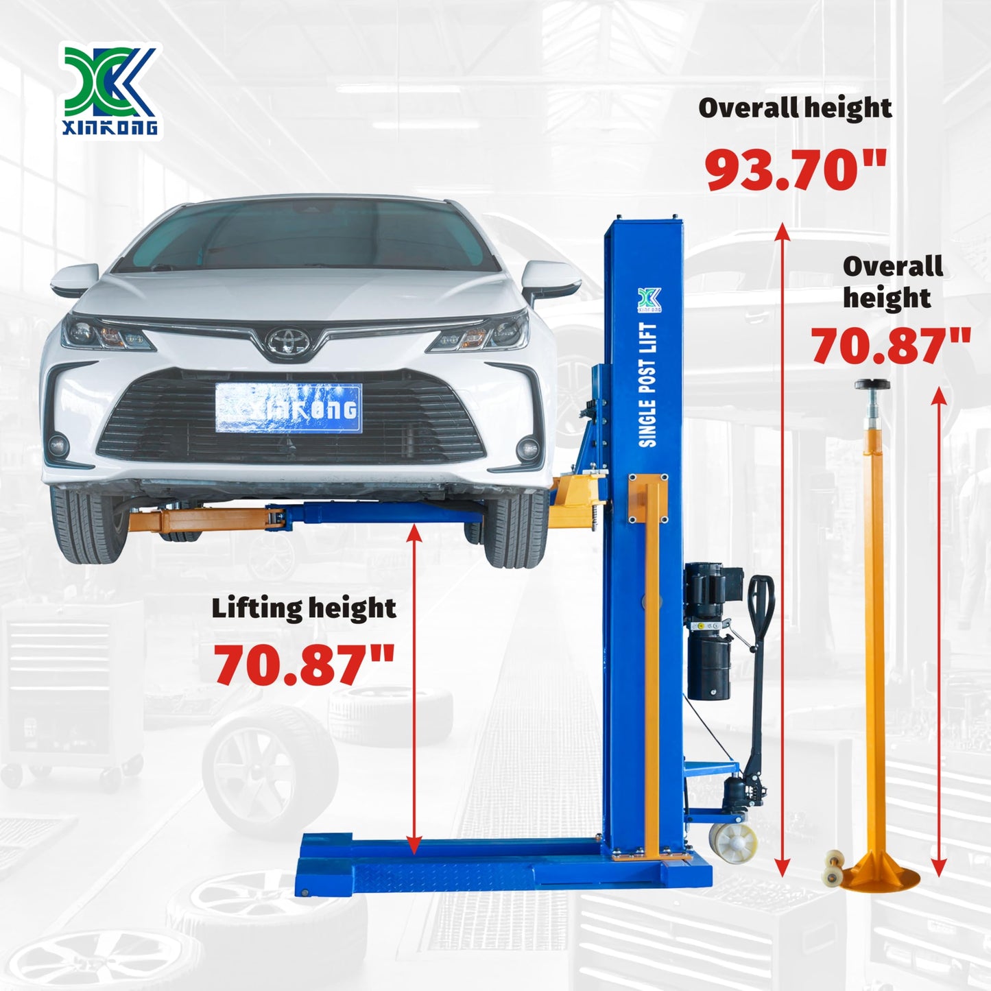 XK-M6200 Single Post Lift Car Lifts Model 220V Manually Unlock Mobile 12 Months Parts Replacement