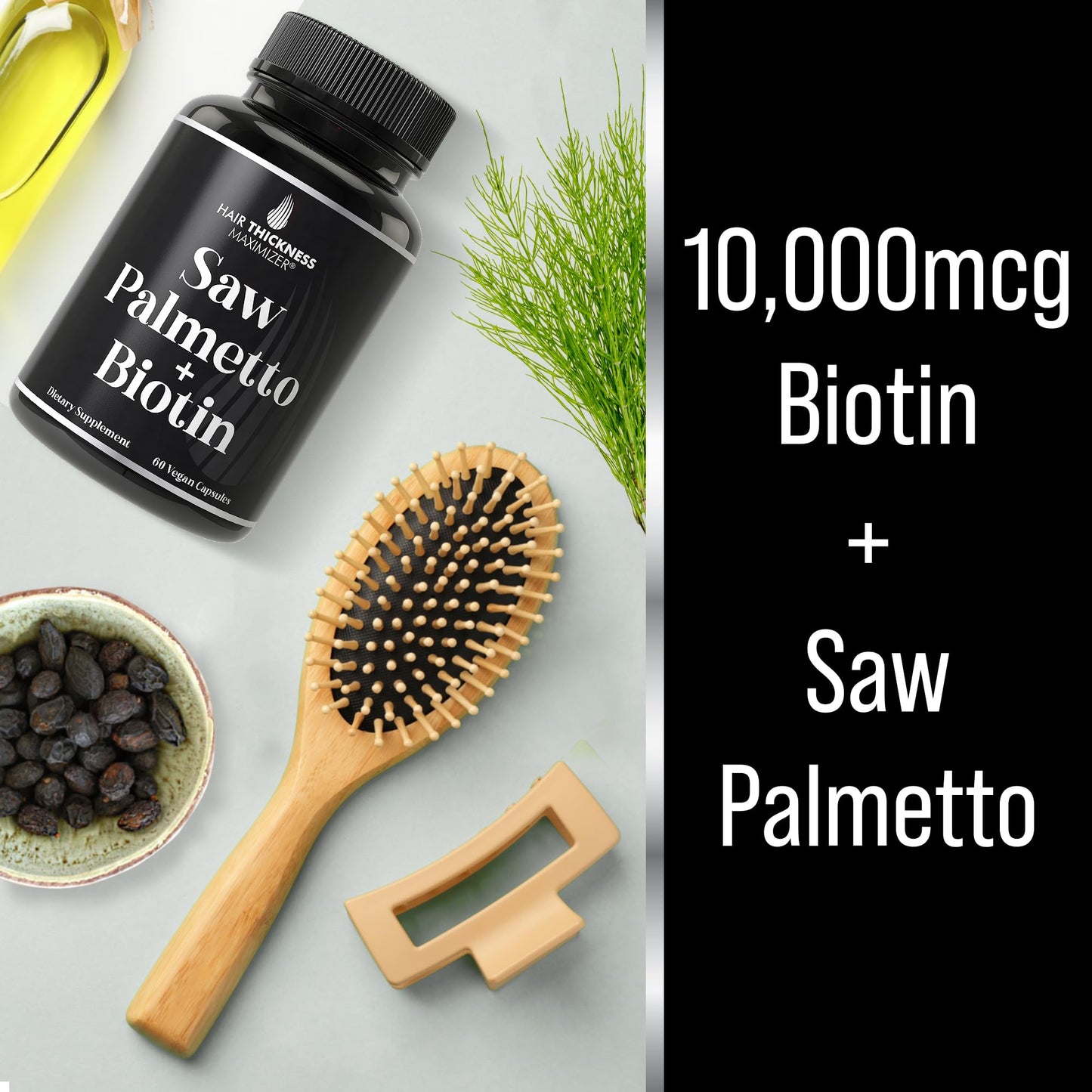 Saw Palmetto + Biotin Advanced 2-in-1 Combo for Hair Growth. Vegan Capsules Supplement with Natural Saw Palmetto Extract + 10000mcg Biotin. Hair Loss and Regrowth Pills for Men and Women. DHT Blocker