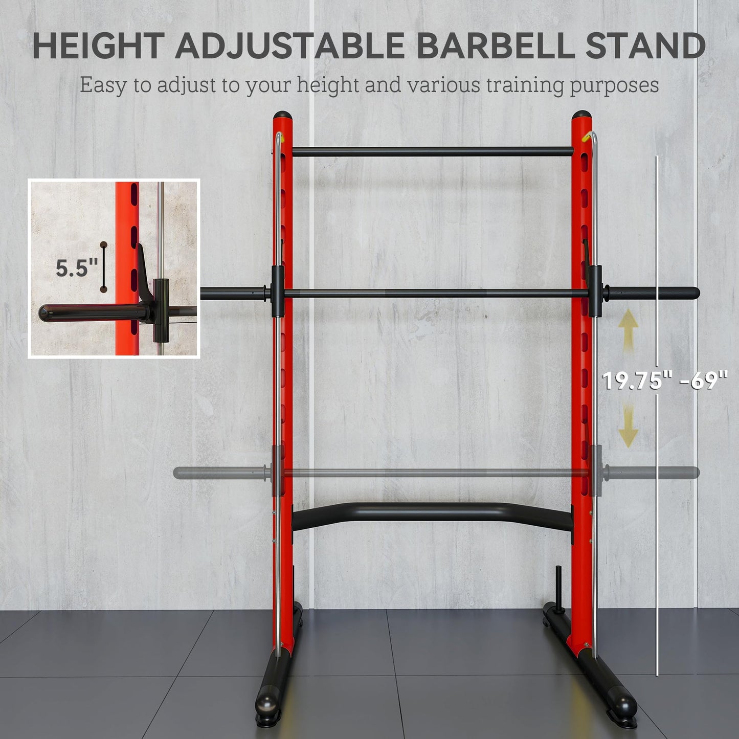 Soozier Squat Rack with Pull-Up Bar, Adjustable Power Rack with Barbell Bar, Multi-Functional Steel Bench Press Rack for Home Gym Strength Training, Black, Red