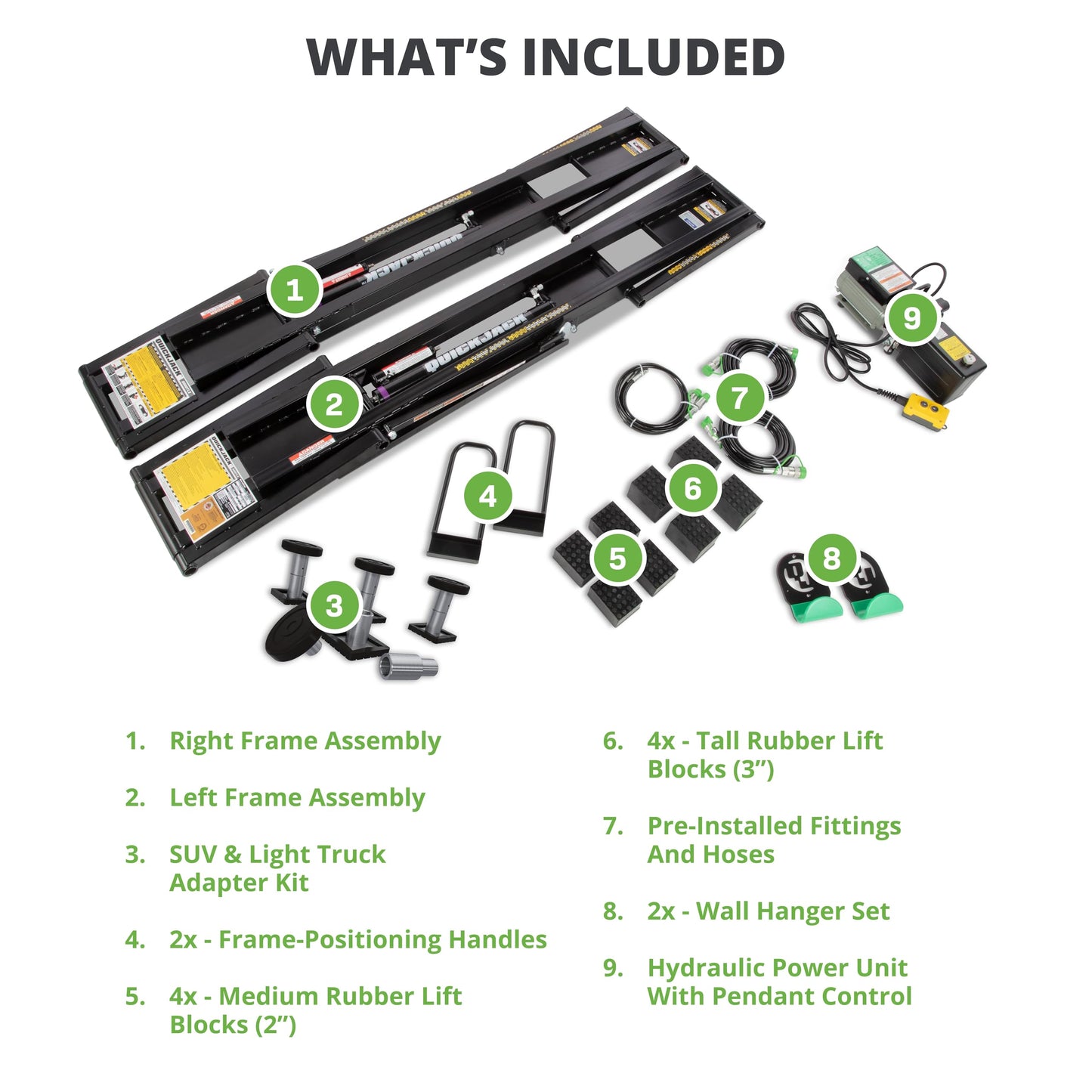 QuickJack Bundle - 8000TLX Portable Car Lift, Wall Hangers & SUV Adapters, ALI Certified, 8,000-lbs. Capacity, 110V Power Unit, Car Lift for Garage, Shop, & Mechanic