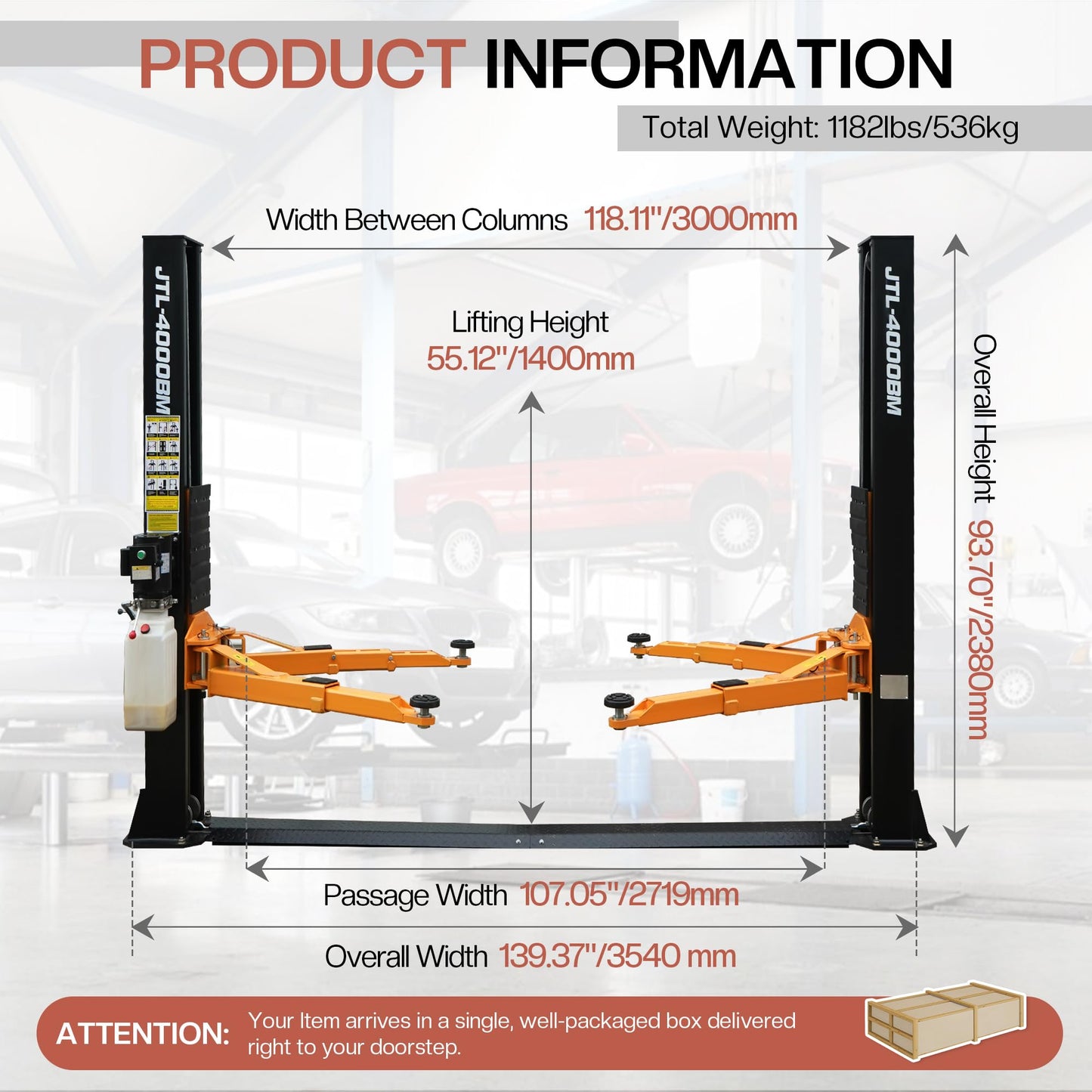 Jocisland 2 Post Car Lift 10000LB Capacity, 220V Automotive Lift with Reinforced Steel Arms, Automatic Safety Lock & Extension Tubes, Heavy-Duty Vehicle for Garage or Workshop