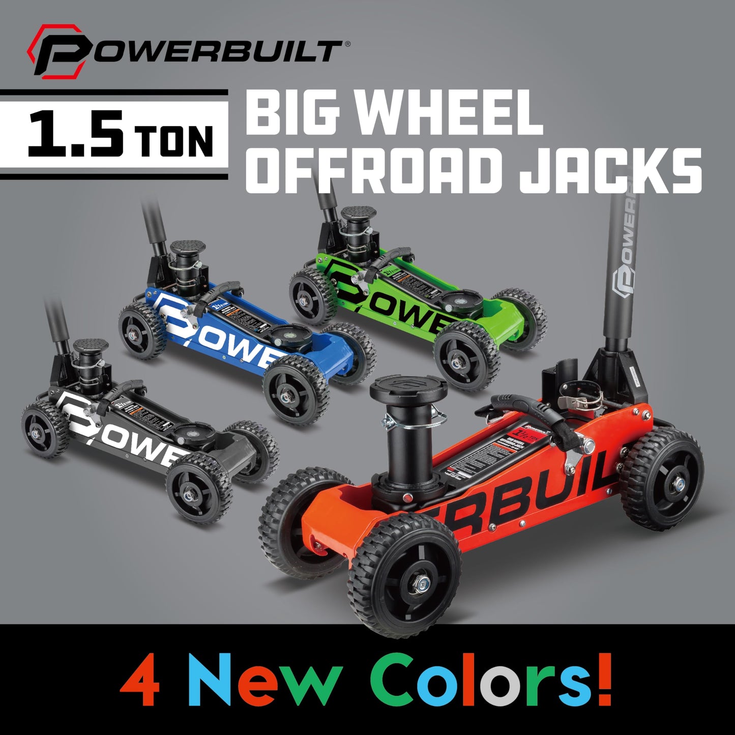 Powerbuilt 1.5 Ton Big Wheel Off Road Jack, Vehicle Lift for Trucks, SUVs, ATVs Offroad Vehicles, Oversized Wheels for Rugged Terrain, 3000 LB Capacity, Orange 620704ECE