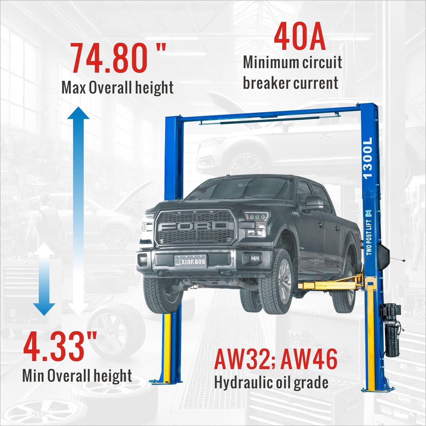 XK-1300L Overhead Auto Lift 3+3 Enhanced Lifting Arm 220V Car Lift Capacity 13000 Lbs Truck Hoist with 36 Months Parts Replacement