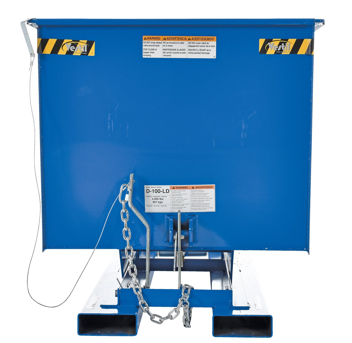 Vestil D-100-LD Steel Light Duty Self Dumping Hopper 1 Cubic Yard 2000 Lb. Capacity Blue