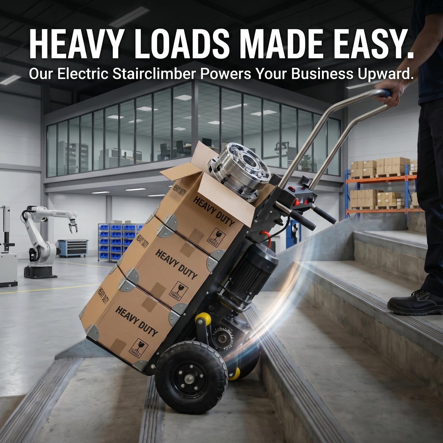 Electric Dolly for Stairs, 2500W, Motorized Hand Truck 1600 lbs Heavy Duty, Foldable Stair Climber Cart with Solid Wheels & Safety Brake for Appliance Delivery & Warehouse Use (Black)