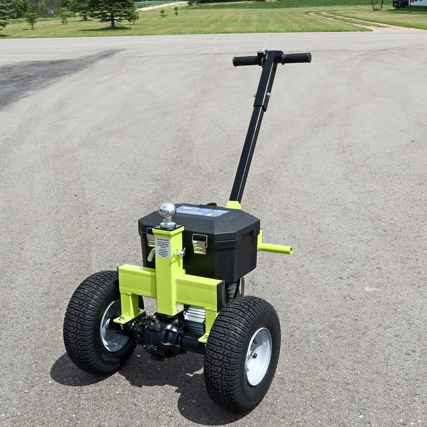 Tow Tuff Electric Trailer Dolly w/ 13" Tires & 8" Swivel Caster Wheel, 3500 lb Capacity, Green - 22" to 28.35" Adjustable Ball Height, 1.5 Mph Speed, Fits 2" Ball Mount, Utility, Boat or Cargo Use