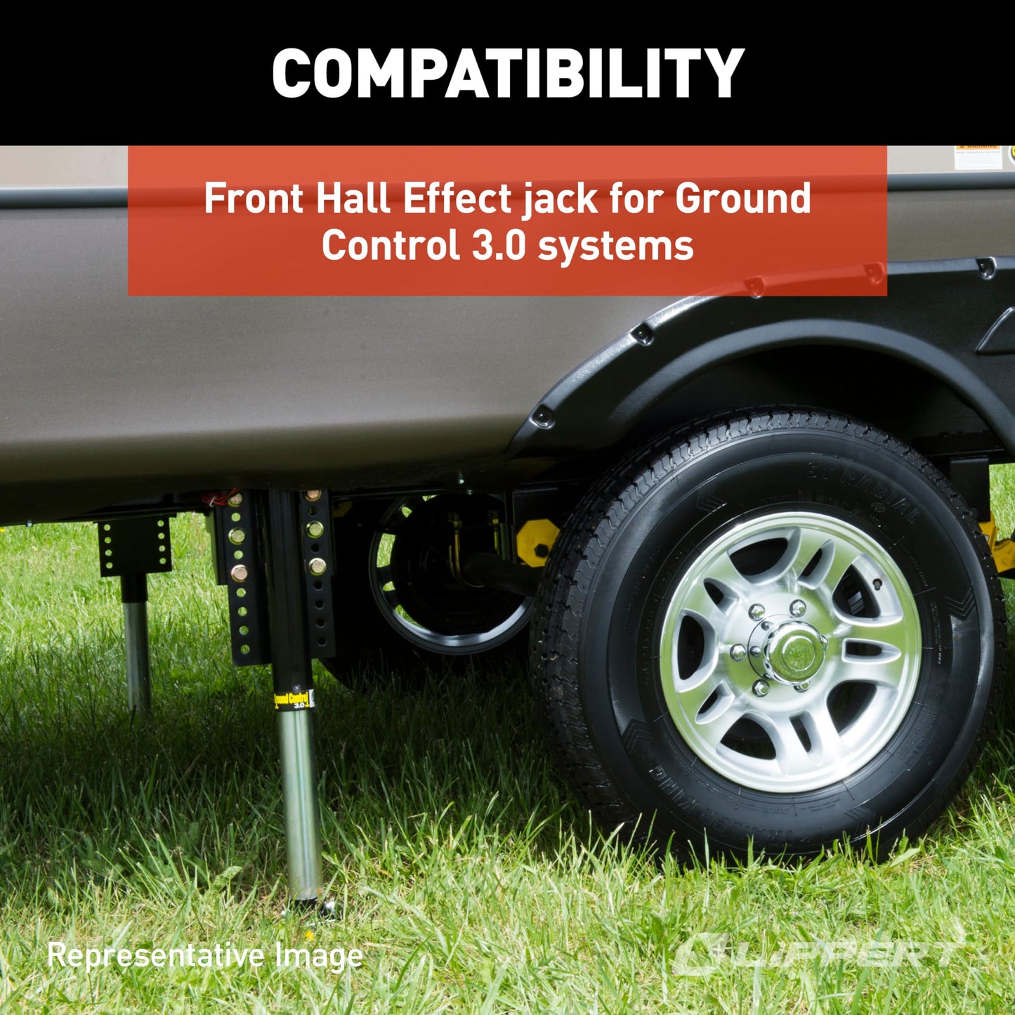 Lippert Ground Control 3.0 Automatic 5th Wheel RV Leveling System Front Hall Effect Jack for Right or Left Leg Replacement with 5,000-lb. Load Capacity - 305340