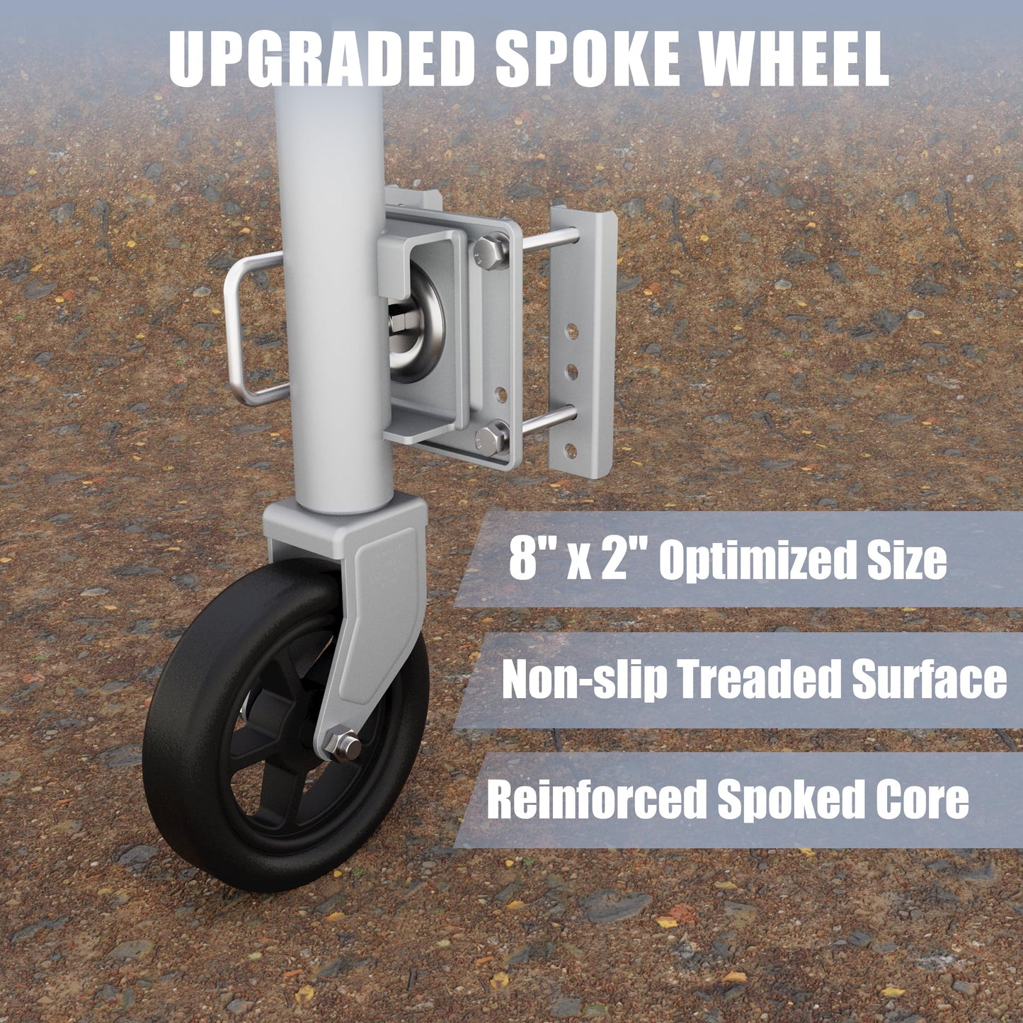 TOWKING 8" Spoke Wheel Trailer Jack, 10" Vertical Movement, 1500 lbs, for RV, Boat, Trailer and More, Silver