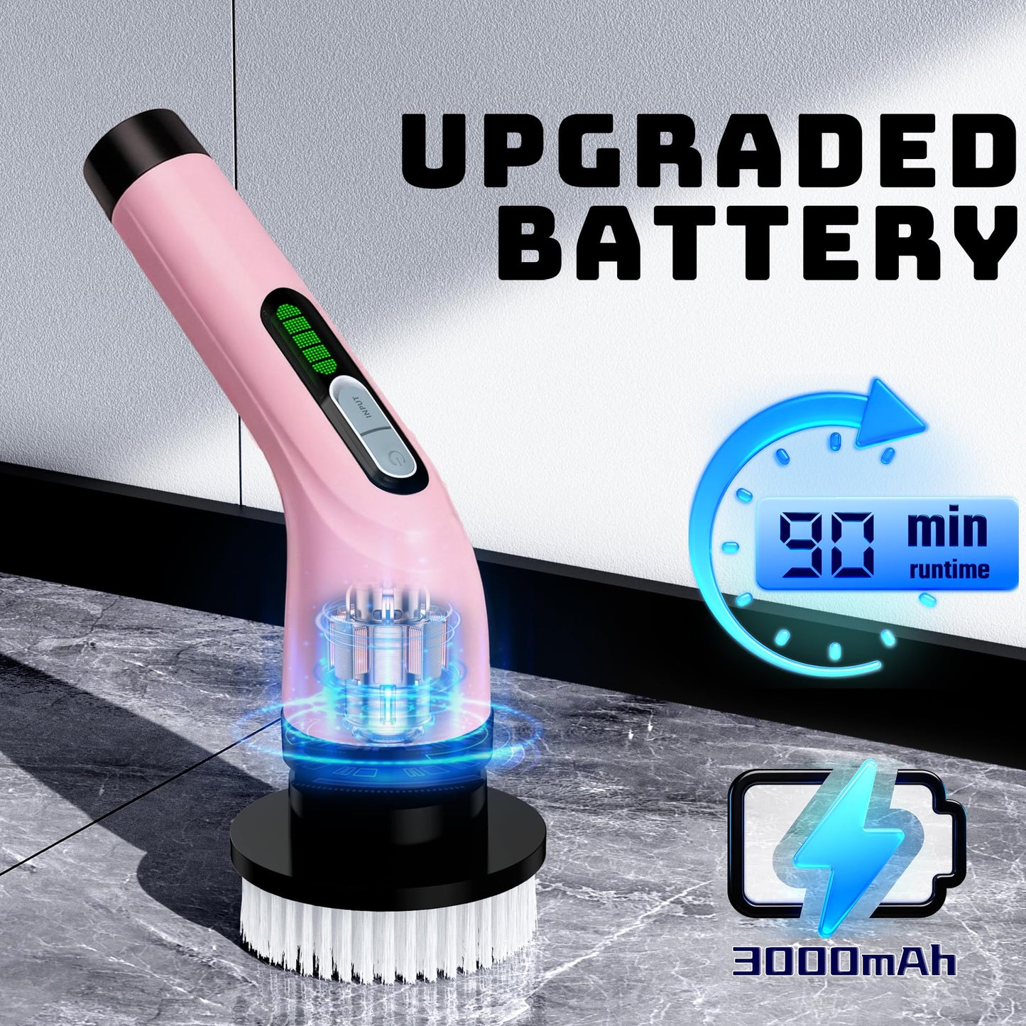 VigorDay Electric Spin Scrubber - Cordless Bathroom Scrubber with 7 Brush Heads - Dual Speed IPX7 Waterproof Power Scrubber for Heavy-Duty Bathtub, Glass, Tile, and Car Cleaning (Pink)