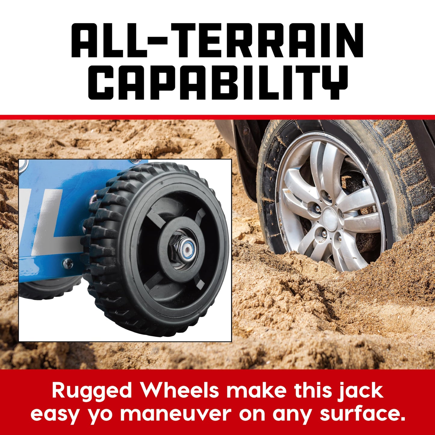 Powerbuilt 1.5 Ton Big Wheel Off Road Jack, Vehicle Lift for Trucks, SUVs, ATVs Offroad Vehicles, Oversized Wheels for Rugged Terrain, 3000 LB Capacity, Blue 620625ECE