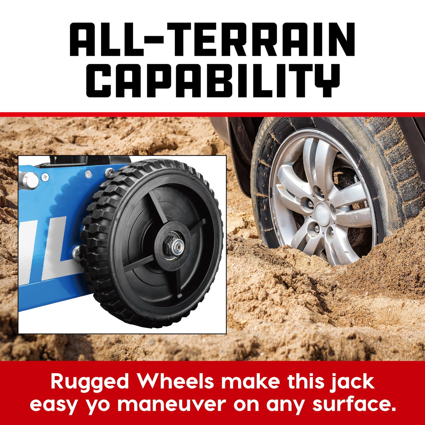 Powerbuilt 2.5 Ton Big Wheel Off Road Jack, Vehicle Lift for Trucks, SUVs, ATVs Offroad Vehicles, Oversized Wheels for Rugged Terrain, 5000 LB Capacity, Blue 620620ECE