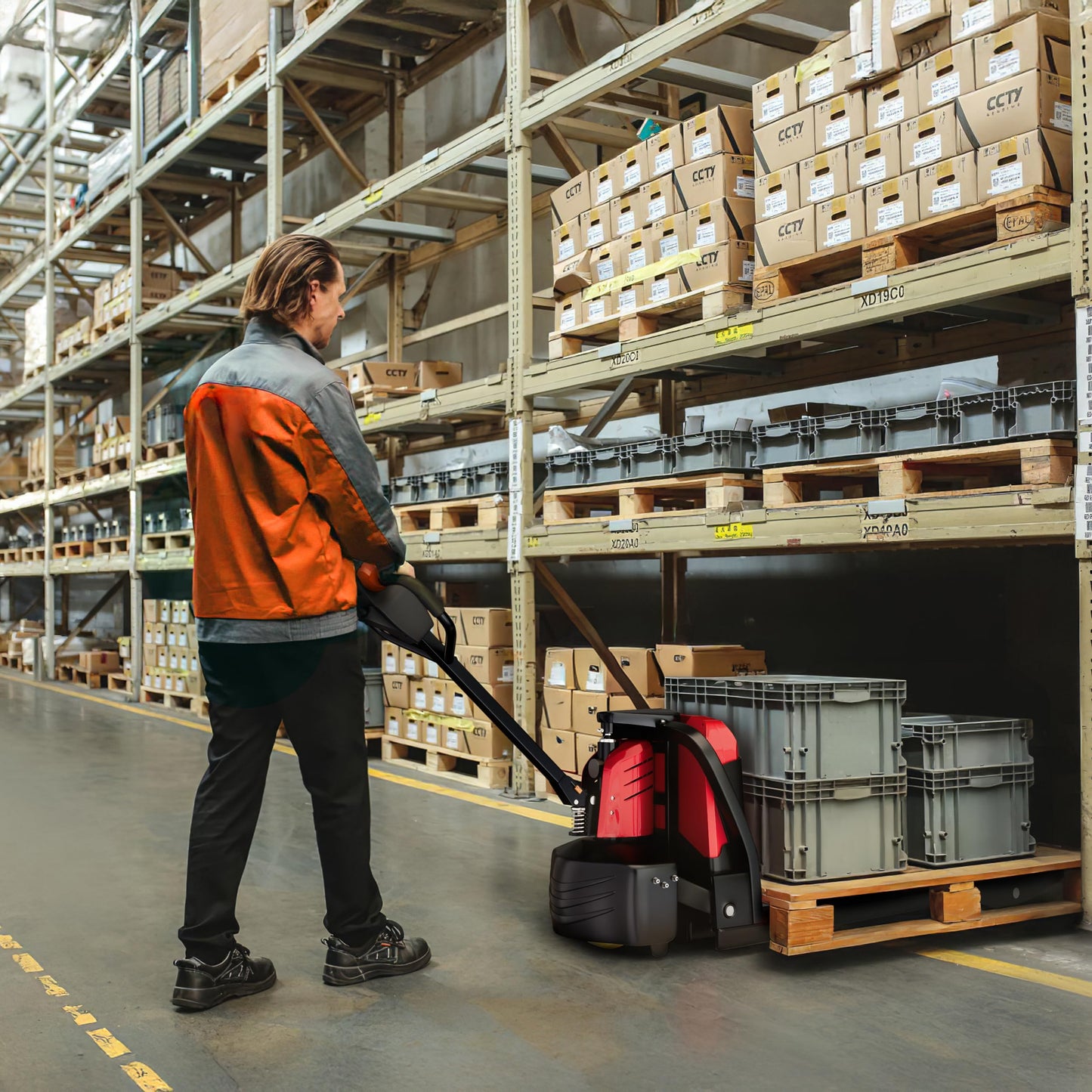 TEXLIFT Full Electric Power Pallet Jack – Standard Duty Pallet Lift Truck 3300 Lbs Capacity, 48” L x 27” W Fork Size, Plug-in 24V/30Ah Lithium Battery – Max Lift Height 8 Inch - (US-EPT33K-DN)