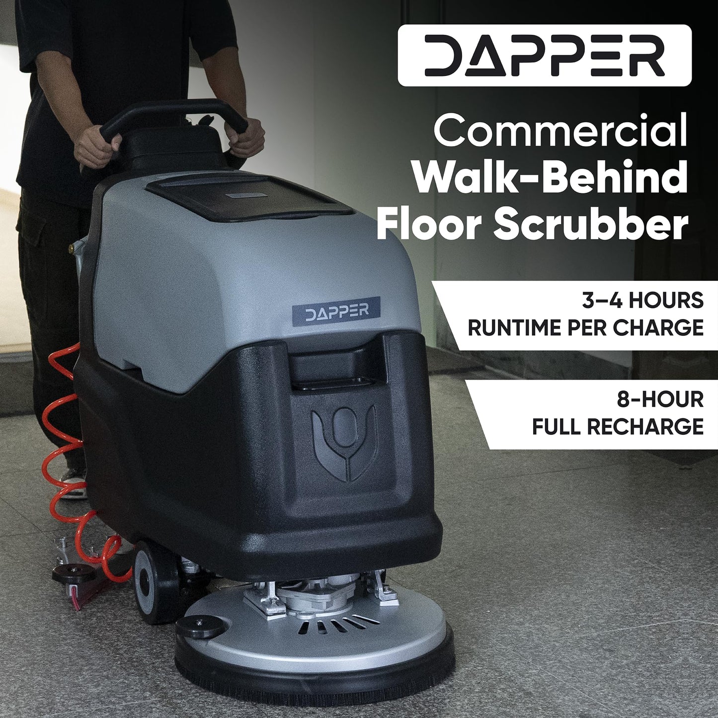 Battery Powered Walk-Behind Floor Scrubber Polisher Machine, 20" Cleaning Path, 14.5/17 Gal Tanks, Brush Speed 200RPM, 4Hr Runtime, Includes 2 Brushes & 3 Scouring Pads – 2-Year Warranty