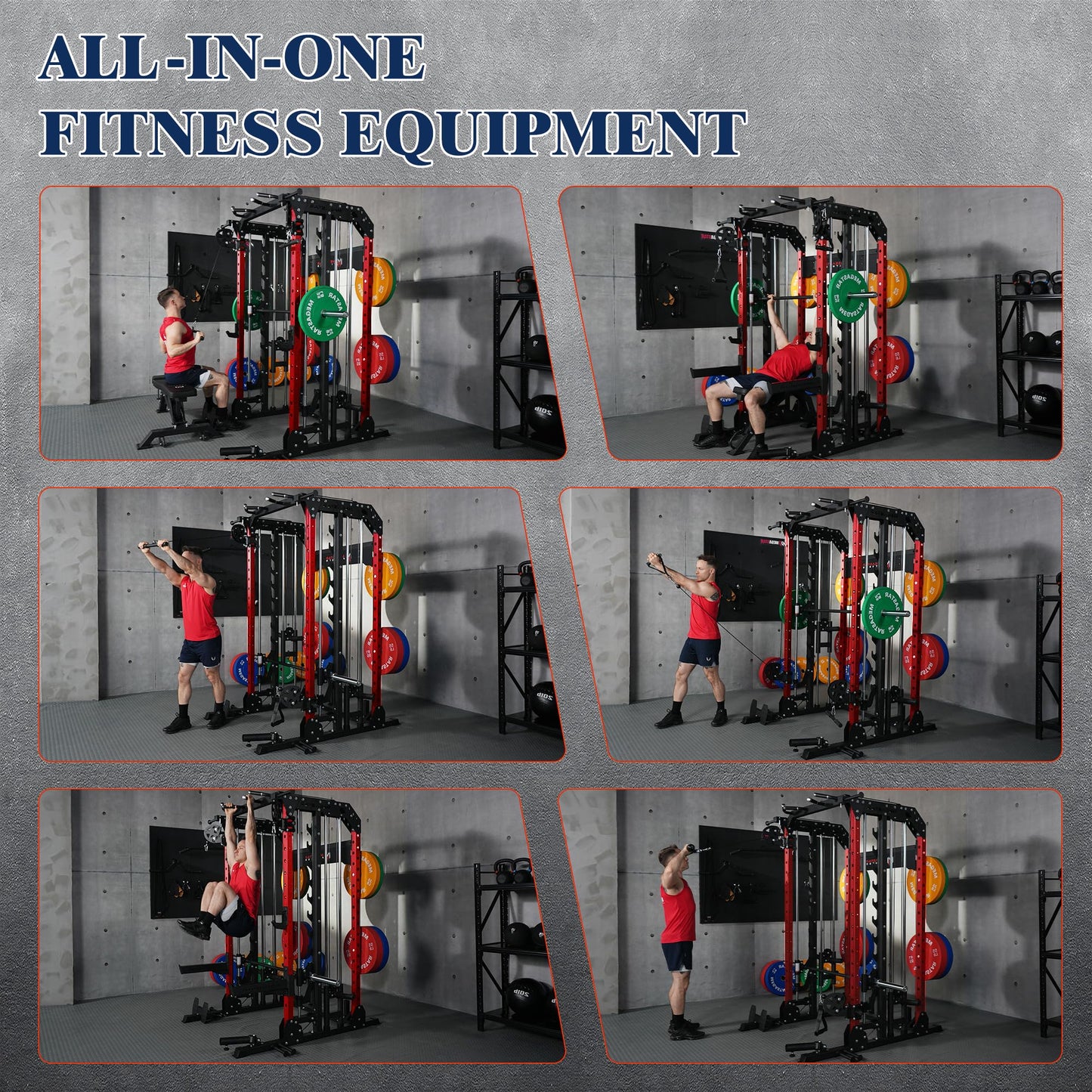 MEGASTAR FITNESS Smith Machine, 2600LBS Squat Rack, 7-in-1 Home Gym Cage with Adjustable Safety Bars, Pull-Up & LAT Pulldown