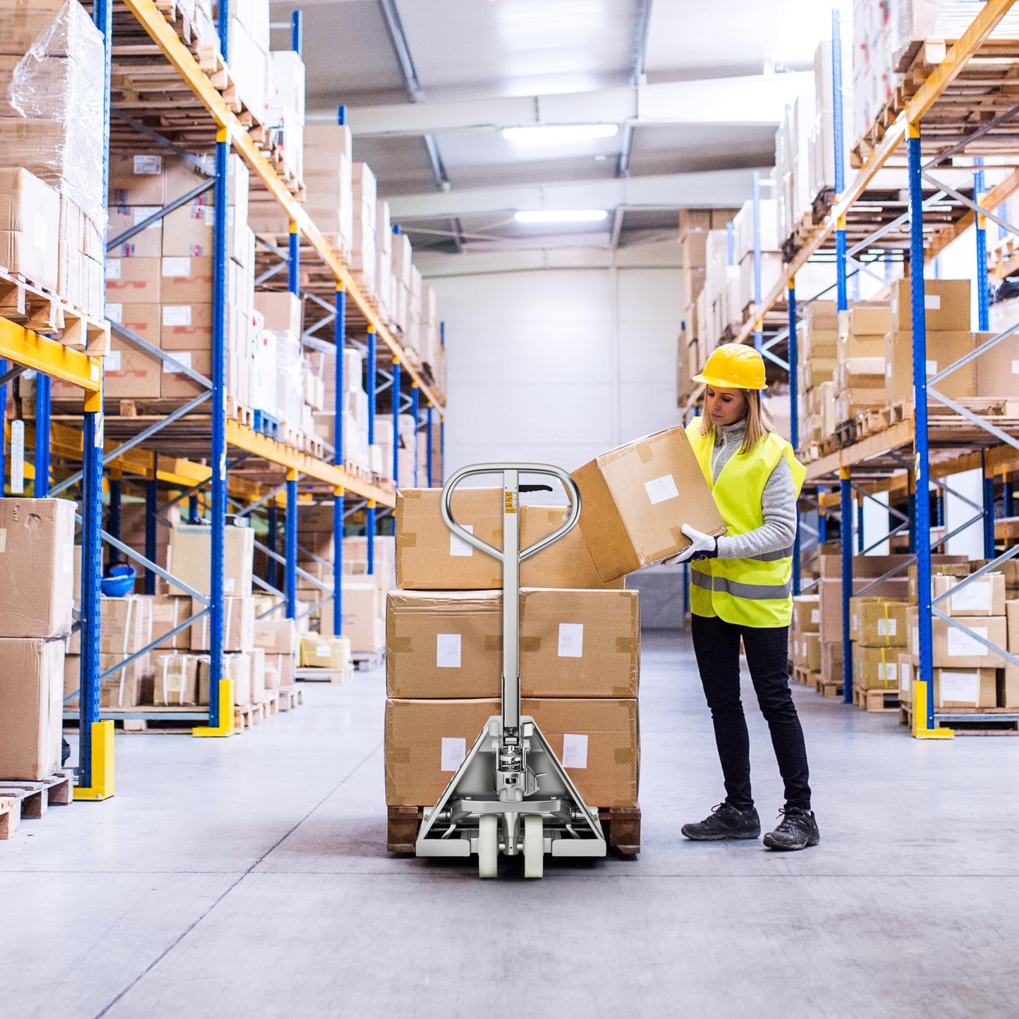 Industrial Stainless Steel Manual Pallet Jack – Heavy Duty Pallet Truck 5500 Lb Capacity - 48” L x 27” W Fork Size – Hand Truck for Material Handling - Max Lift Height 8 Inch - (US-PTSS55K)