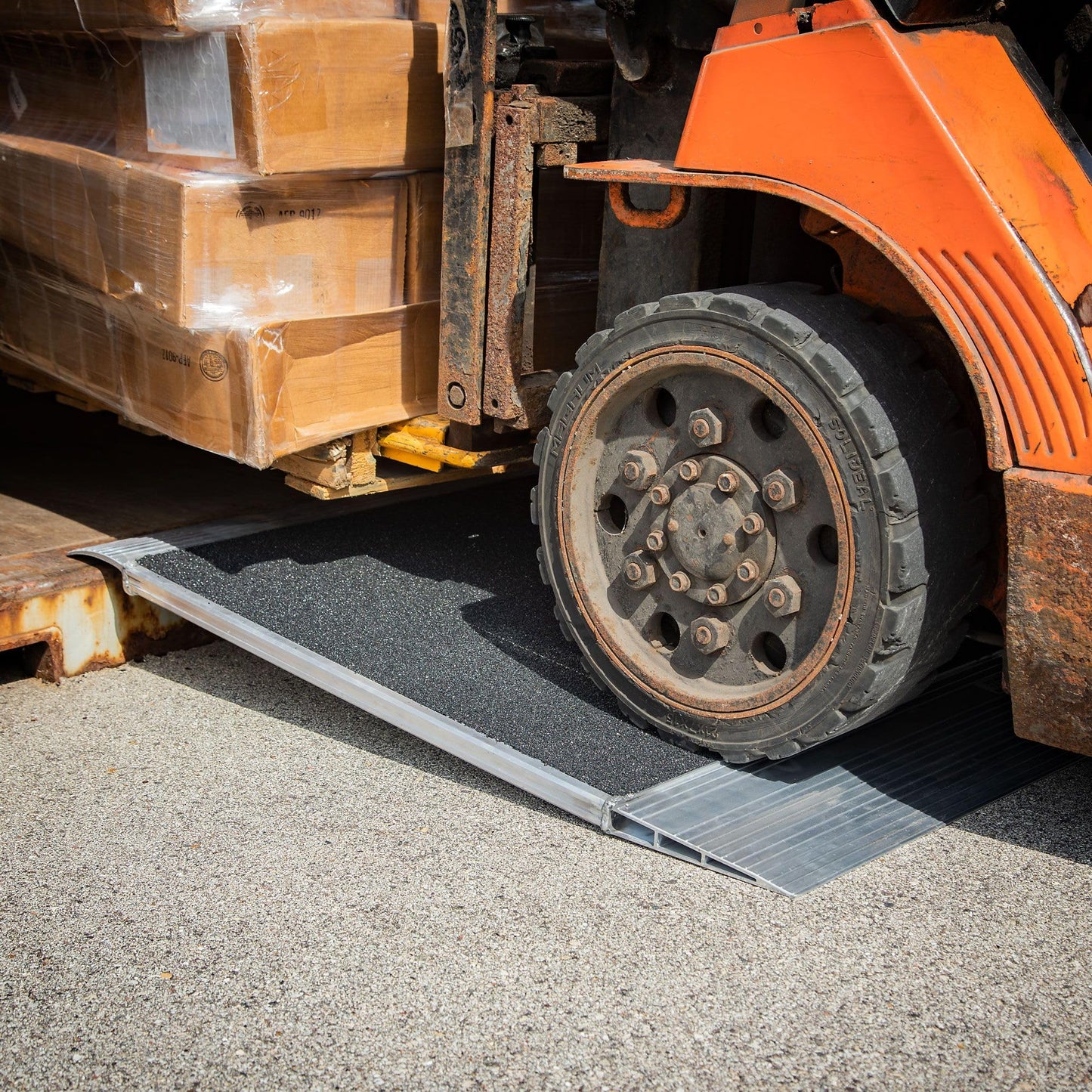 48" x 63" Shipping Container Forklift Ramp for 4.5" to 8" Lip, 12,000 lb. Capacity, HD Ramps