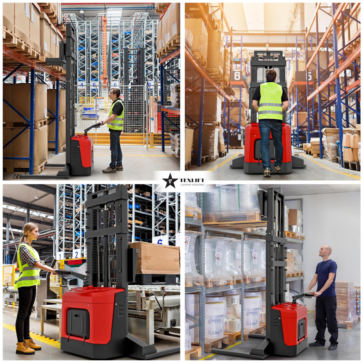 Full Electric Forklift Walkie Pallet Stacker with Stand - Fixed Straddle Legs and Adjustable Forks 5.50 Inch to 27 Inch – Material Lifter 3300lbs Capacity 8Ft/98 Inch Lifting Heights - 2 Pack