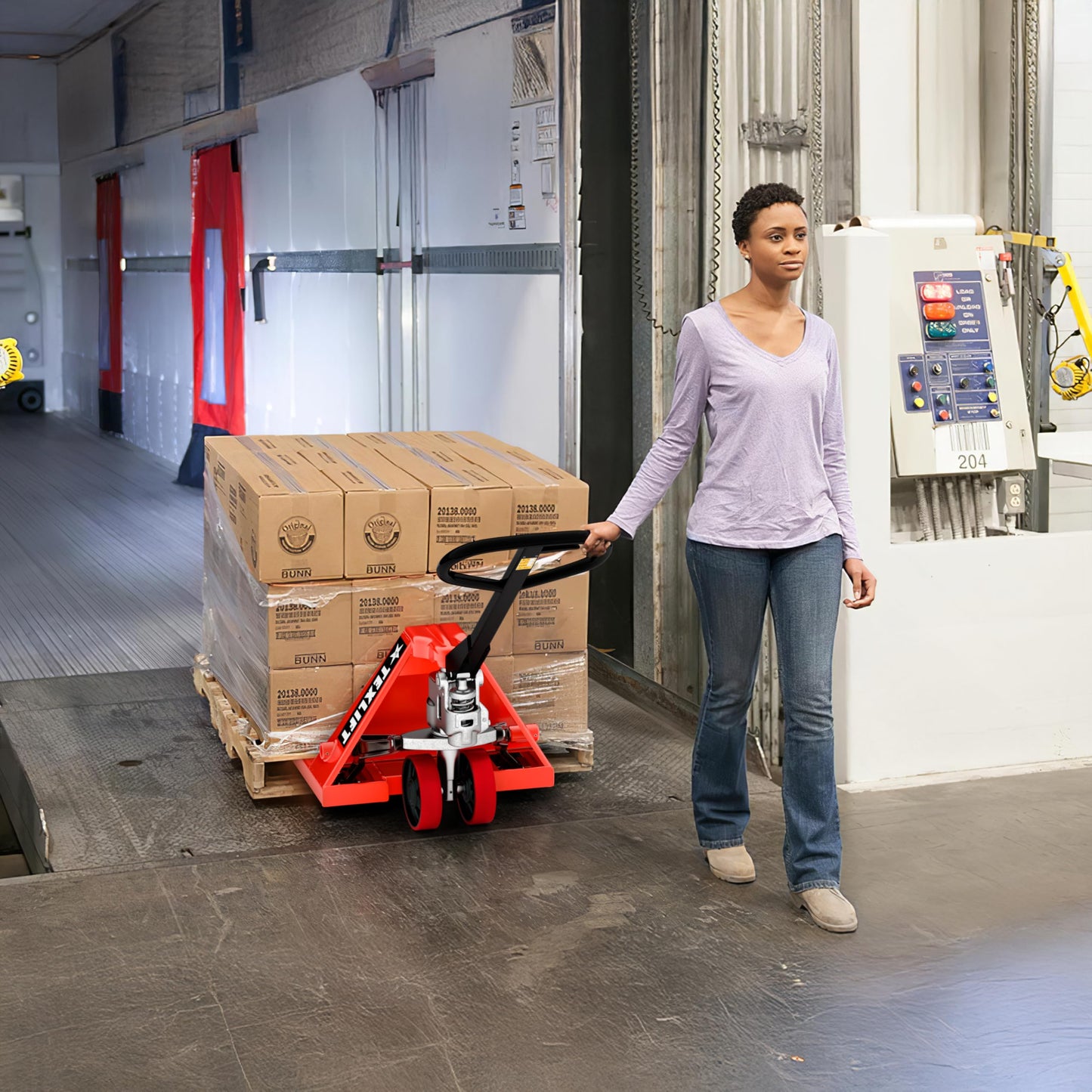 TEXLIFT Industrial Manual Pallet Jack – Standard Duty Pallet Truck 5500 Lb Capacity - 48” L x 27” W Fork Size – Hand Truck for Material Handling - Max Lift Height 8 Inch - (US-PTM55K)