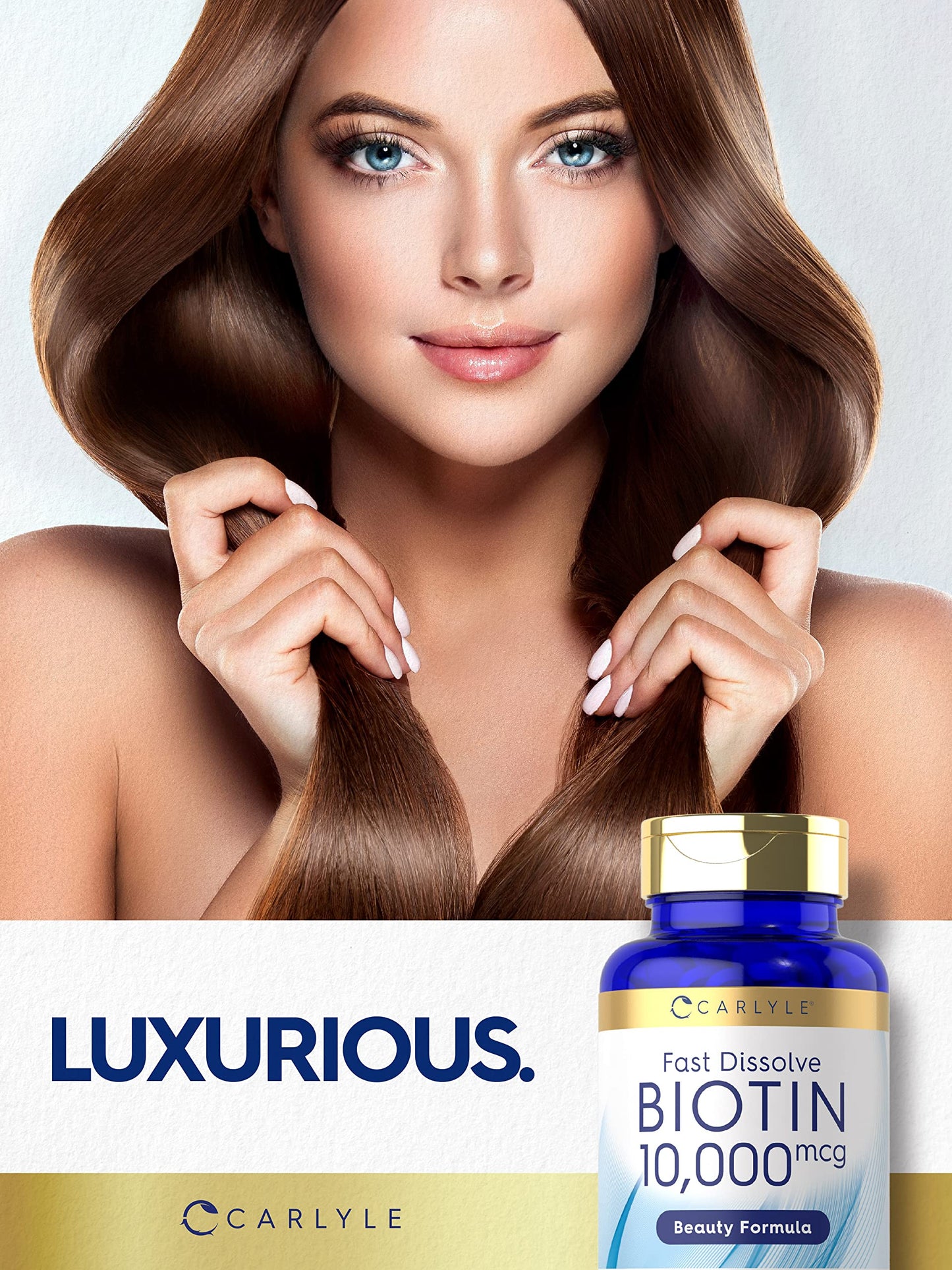 Carlyle Biotin 10,000mcg | 500 Fast Dissolve Tablets | for Hair, Skin, and Nails | Maximum Strength | Vegetarian, Non-GMO, Gluten Free Supplement