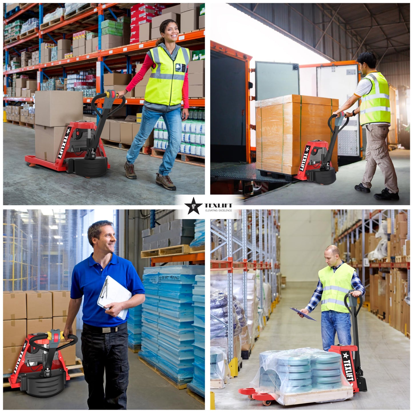 TEXLIFT Full Electric Forklift Walkie Pallet Stacker 3300 Lb Capacity 118 Inch Lifting Height and Full Electric Power Pallet Jack 3300 Lb Capacity 48” L x 27” W Fork Size