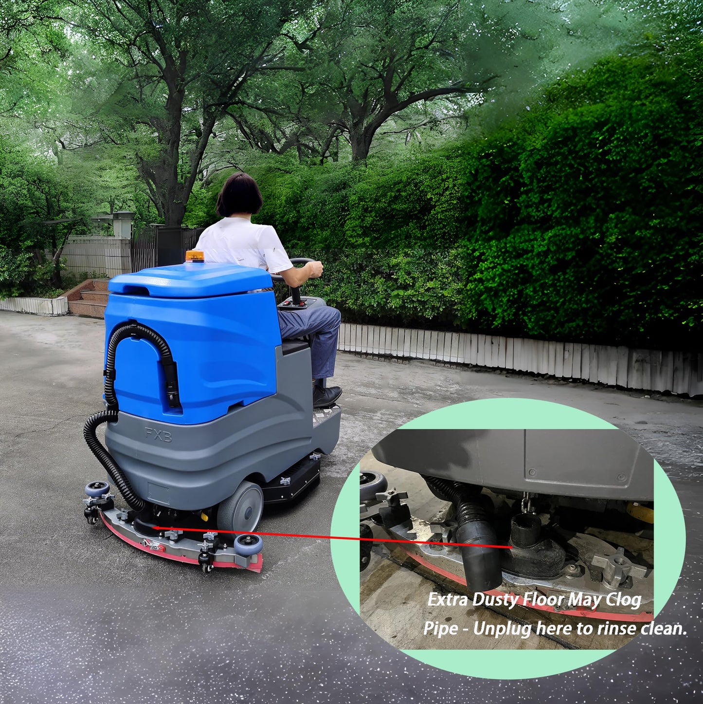 Fixturedisplays® Ride-On Driving Floor Scrubber Machine Battery Powered Warehouse Industrial Cleaner 21 Inches Clean Width, 3000M2/H Clean Efficiency 15761-NF