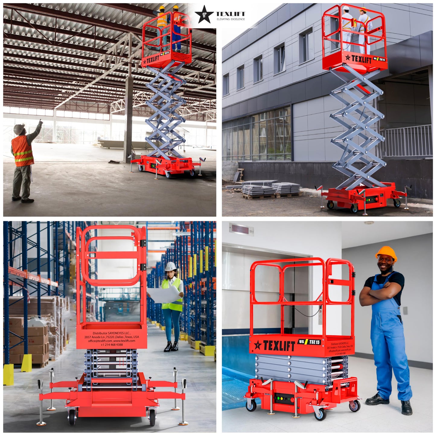 TEXLIFT Semi Automatic Electric Scaffolding Scissor Lift – Hydraulic Mobile Lifter Aerial Work Platform Height 15 Feet Overall Height 22 Feet – Portable Man Lift Table - 2 Pack