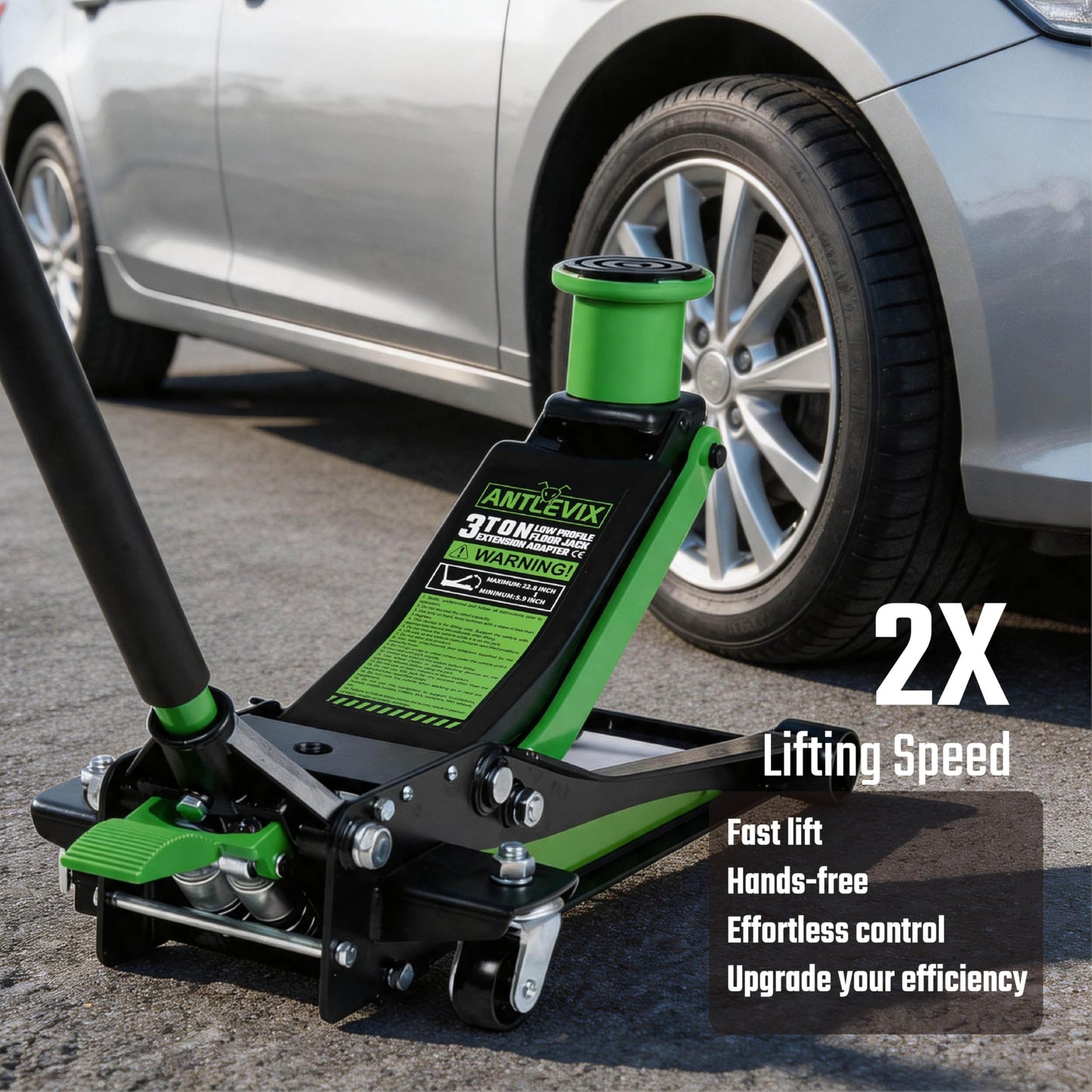 Heavy Duty 3-Ton (6600 lbs) Low Profile Steel Racing & Off-Road Hydraulic Car Floor Jack with Dual Piston Quick Lift Pump, Foot Pedal, Extension Adapter for Cars, SUVs & Trucks Repair
