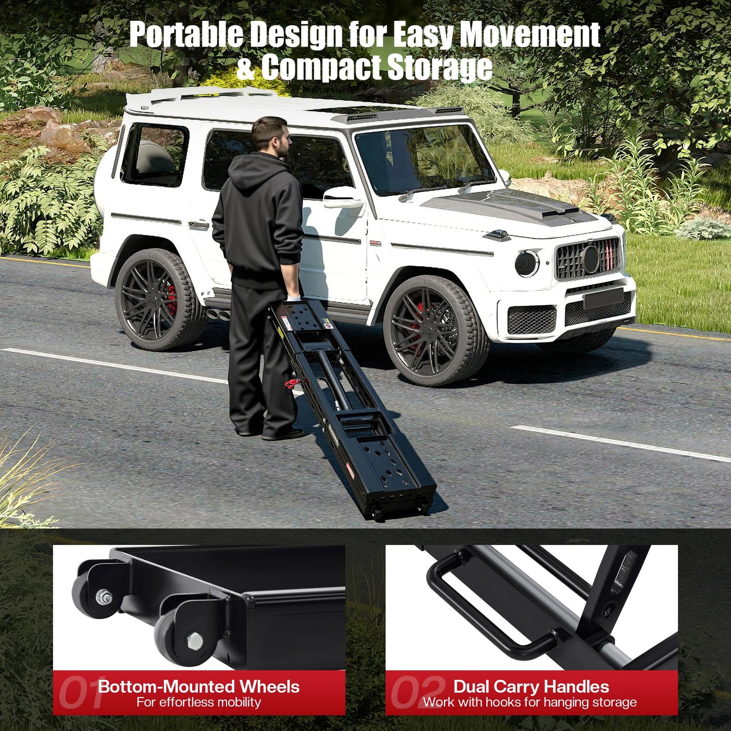 SPECRAFT 8000 LBS Portable Car Lift, Heavy-Duty Hydraulic Quick Jack with 27.4" Max Height, Multi-Safety Lock Bars & Wheels, Adjustable Scissor Lift for Cars, SUVs, Light Trucks, Garage Use, Black