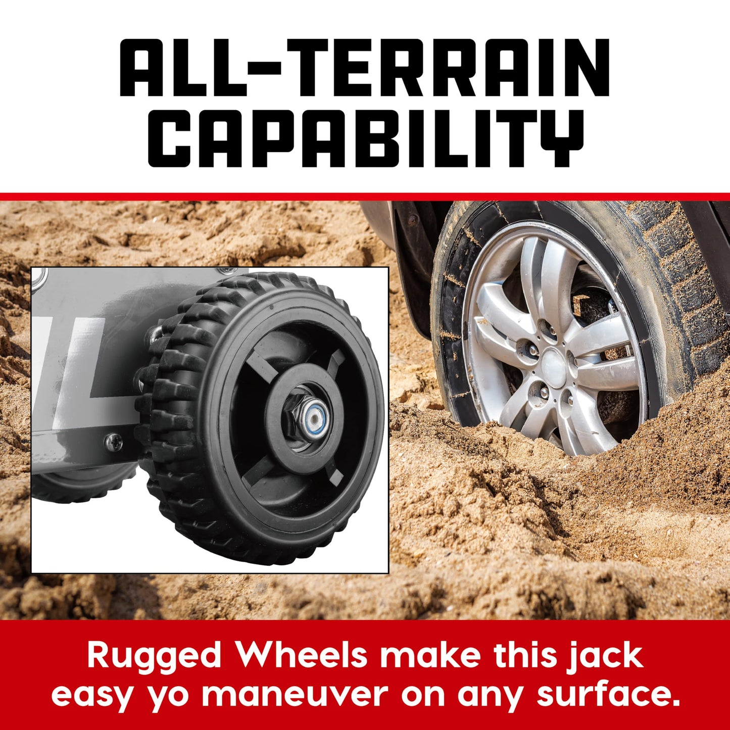 Powerbuilt 1.5 Ton Big Wheel Off Road Jack, Vehicle Lift for Trucks, SUVs, ATVs Offroad Vehicles, Oversized Wheels for Rugged Terrain, 3000 LB Capacity, Grey 620627ECE