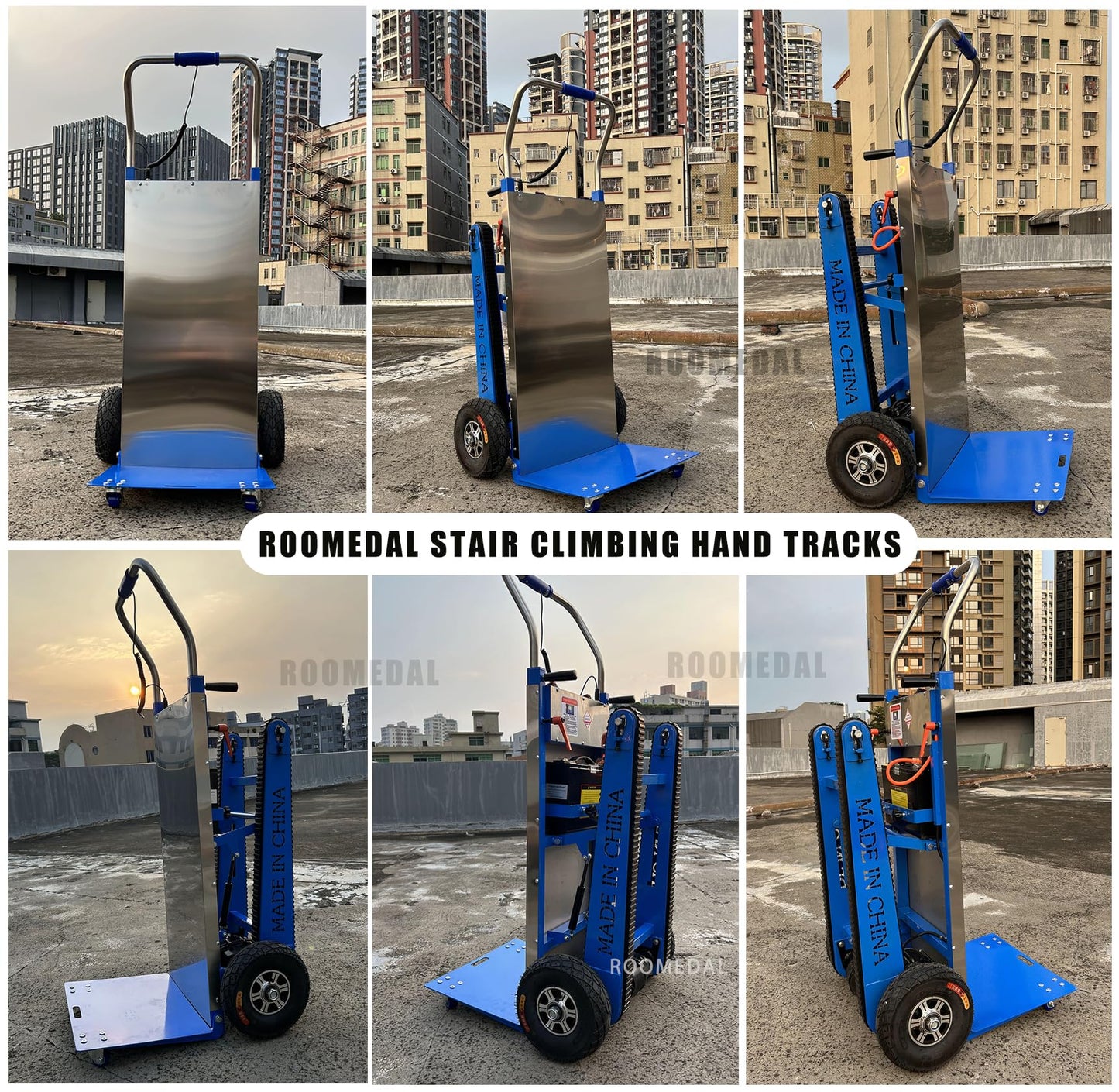 ROOMEDAL Electric Stair Climbing Hand Trucks Dolly Cart for Moving 661lb Capacity Heavy Duty Folding Stair Climber Cart Hand Trolley, for Furniture Family Logistics Warehouse (Pure Blue)