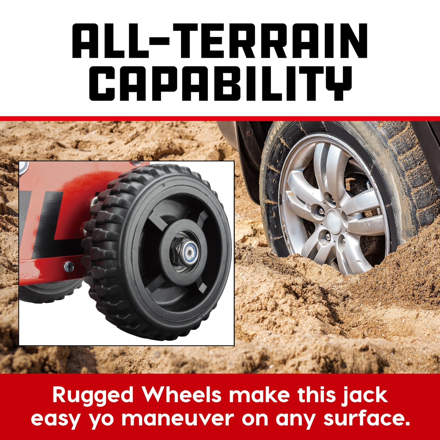 Powerbuilt 1.5 Ton Big Wheel Off Road Jack, Vehicle Lift for Trucks, SUVs, ATVs Offroad Vehicles, Oversized Wheels for Rugged Terrain, 3000 LB Capacity, Orange 620704ECE