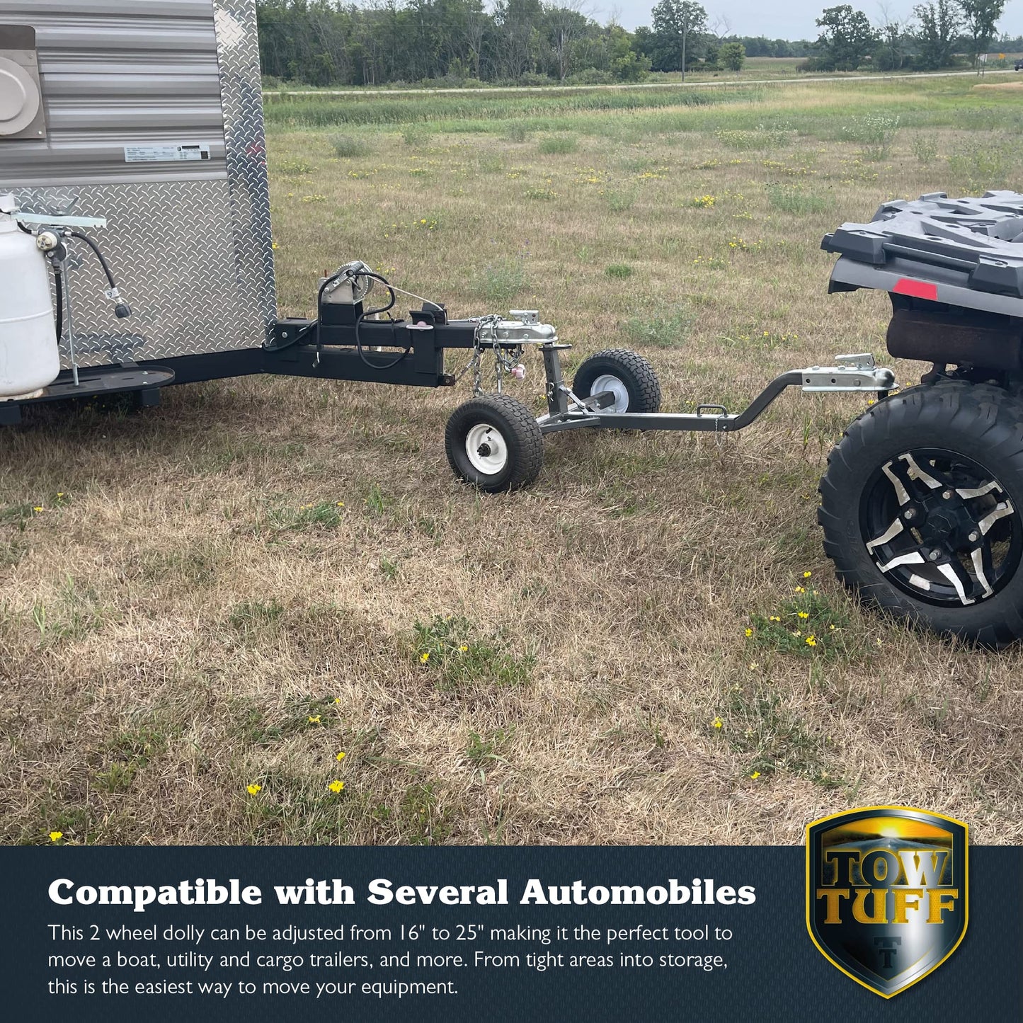 Tow Tuff Heavy Duty 4 Wheeler Weight Distributing Adjustable Trailer Moving Dolly 800 Pound Load Capacity for ATV and UTV, Silver