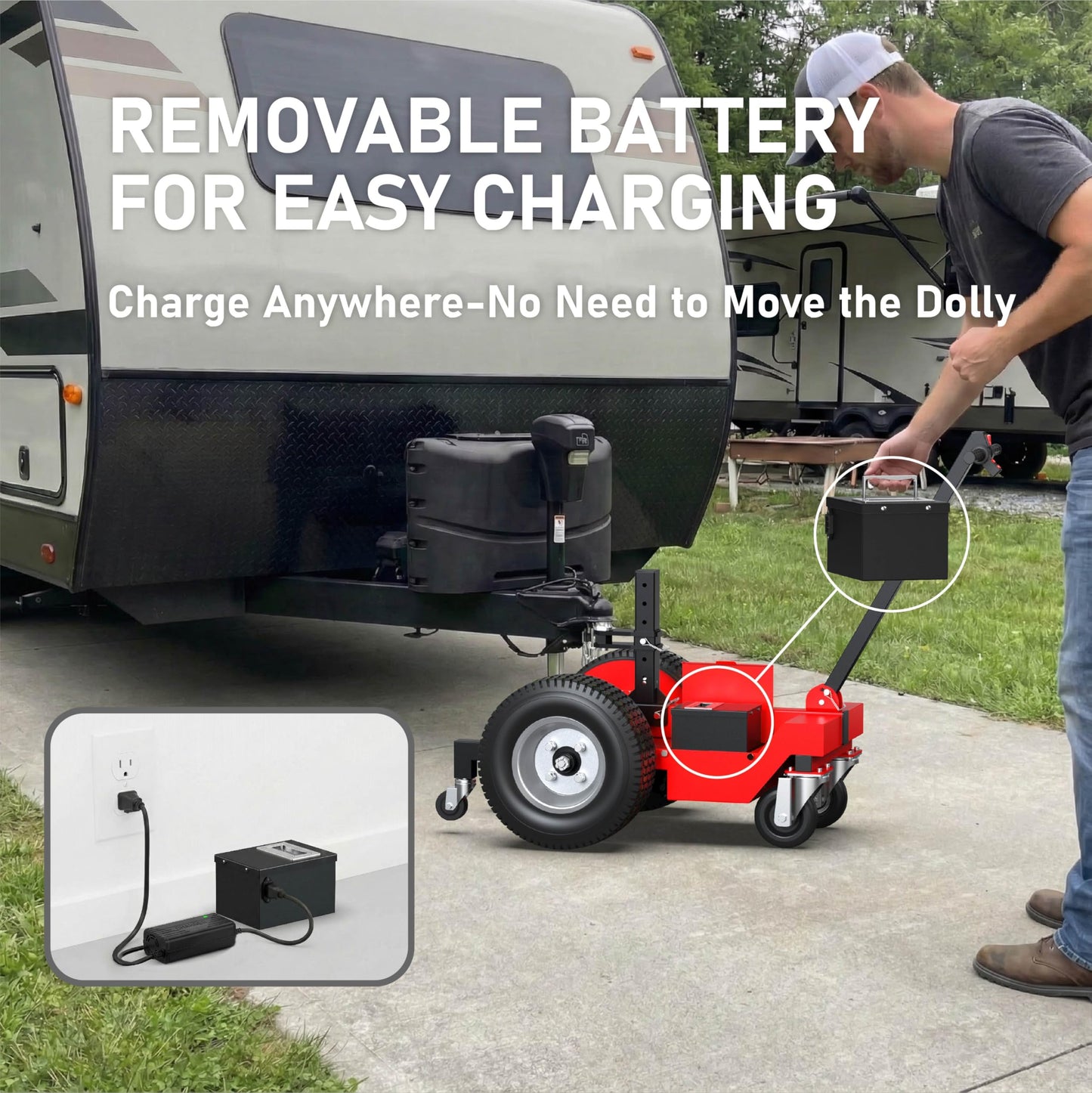 Heavy-Duty Electric Trailer Dolly, 7500 lbs Trailer Weight & 1250 lbs Tongue Weight, All-Terrain Tires,Portable Split Battery Box, Independent Weight Rack, for RVs, Boats & Trailers