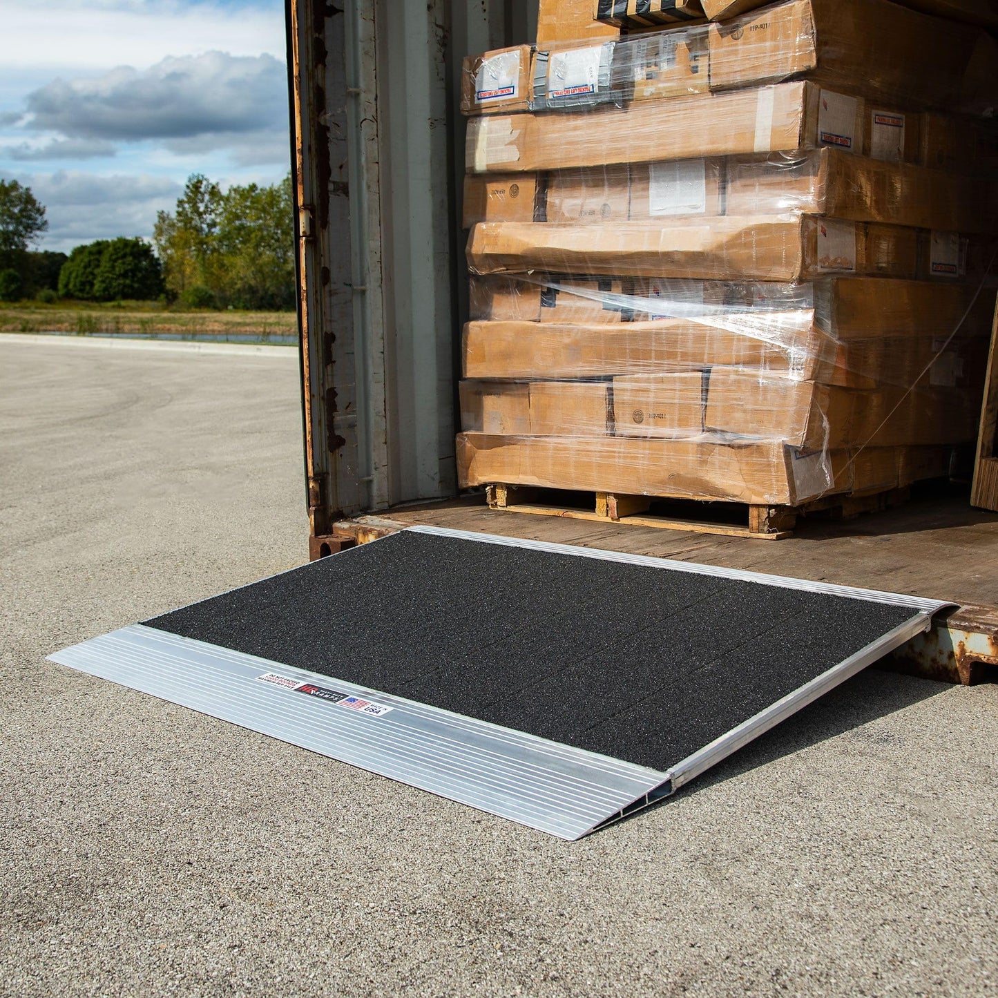 48" x 63" Shipping Container Forklift Ramp for 4.5" to 8" Lip, 12,000 lb. Capacity, HD Ramps