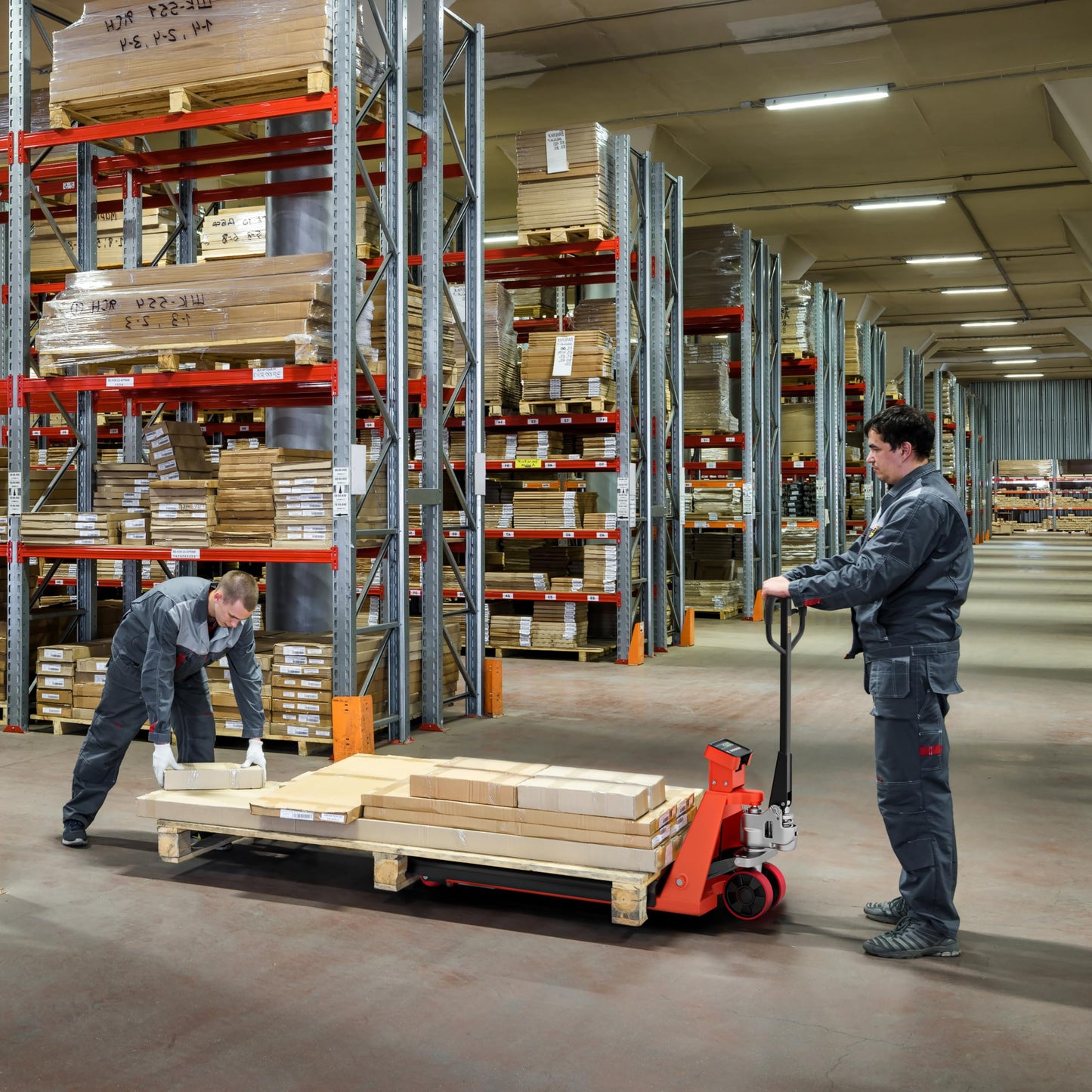 Industrial Manual Pallet Jack with Built-in Scale – Heavy Duty Pallet Truck 5500 Lb Capacity - 48” L x 27” W Fork Size – Hand Truck for Material Handling - Max Lift Height 8 Inch - 2 Pack