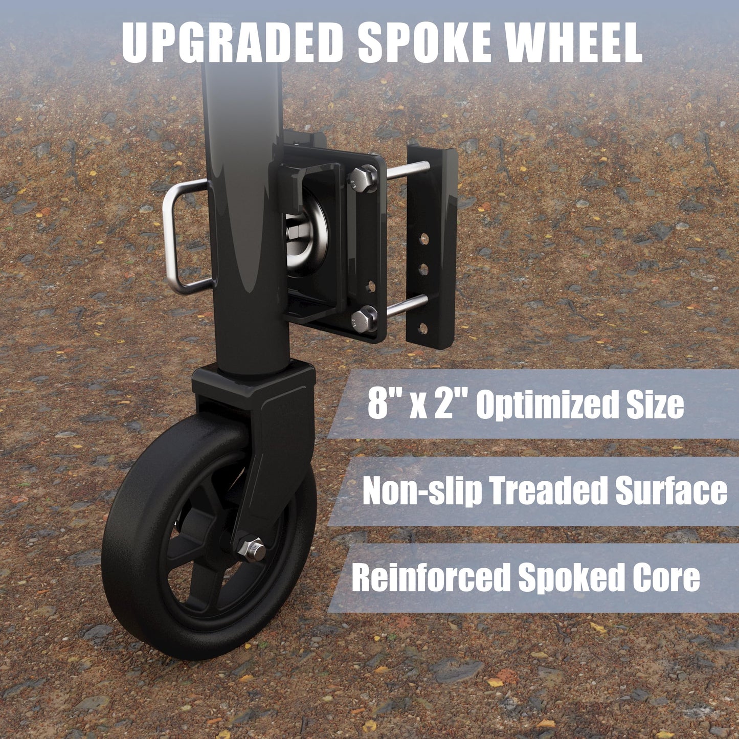TOWKING 8" Spoke Wheel Trailer Jack, 10" Vertical Movement, 1500 lbs, for RV, Boat, Trailer and More, Black