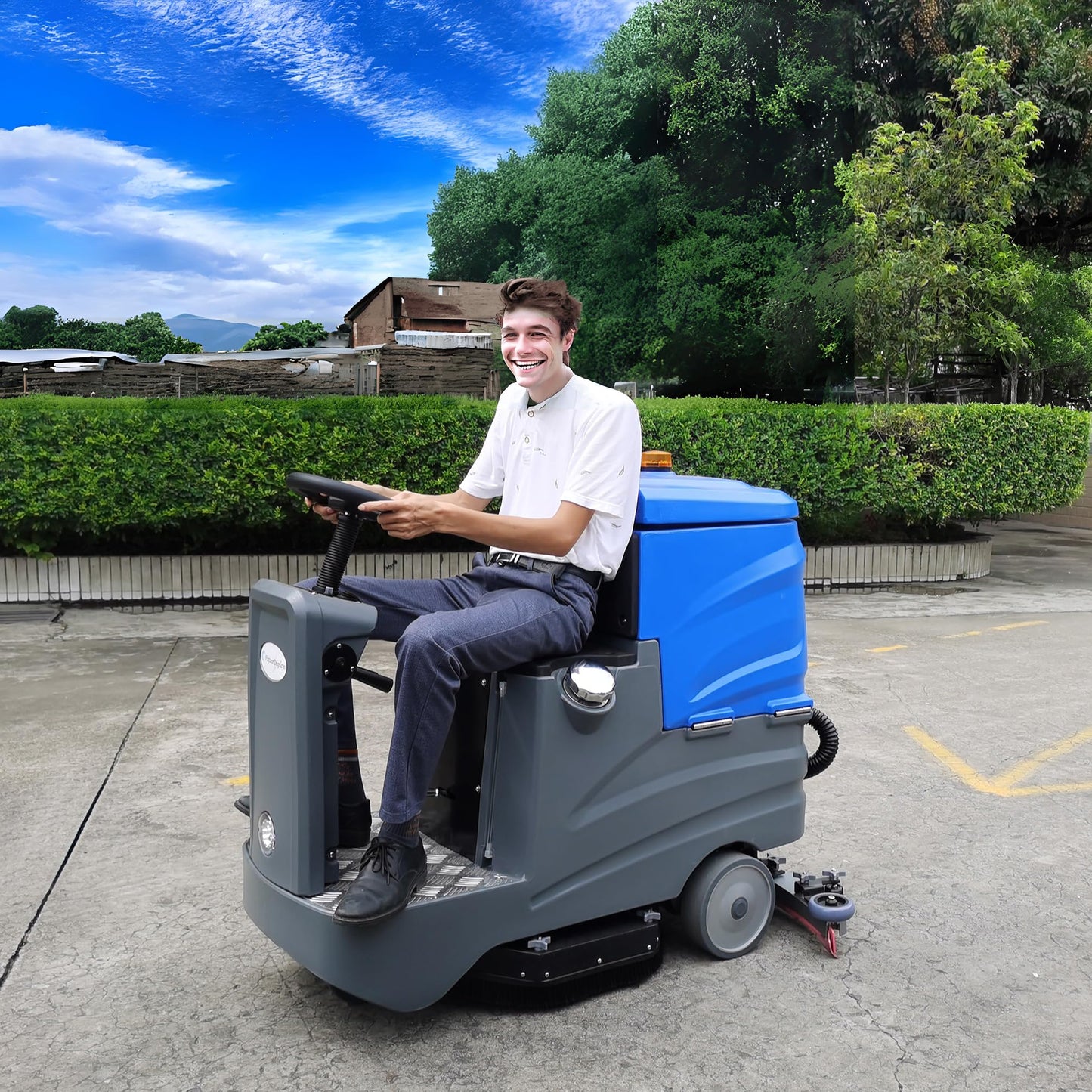 Fixturedisplays® Ride-On Driving Floor Scrubber Machine Battery Powered Warehouse Industrial Cleaner 21 Inches Clean Width, 3000M2/H Clean Efficiency 15761-NEW-SL