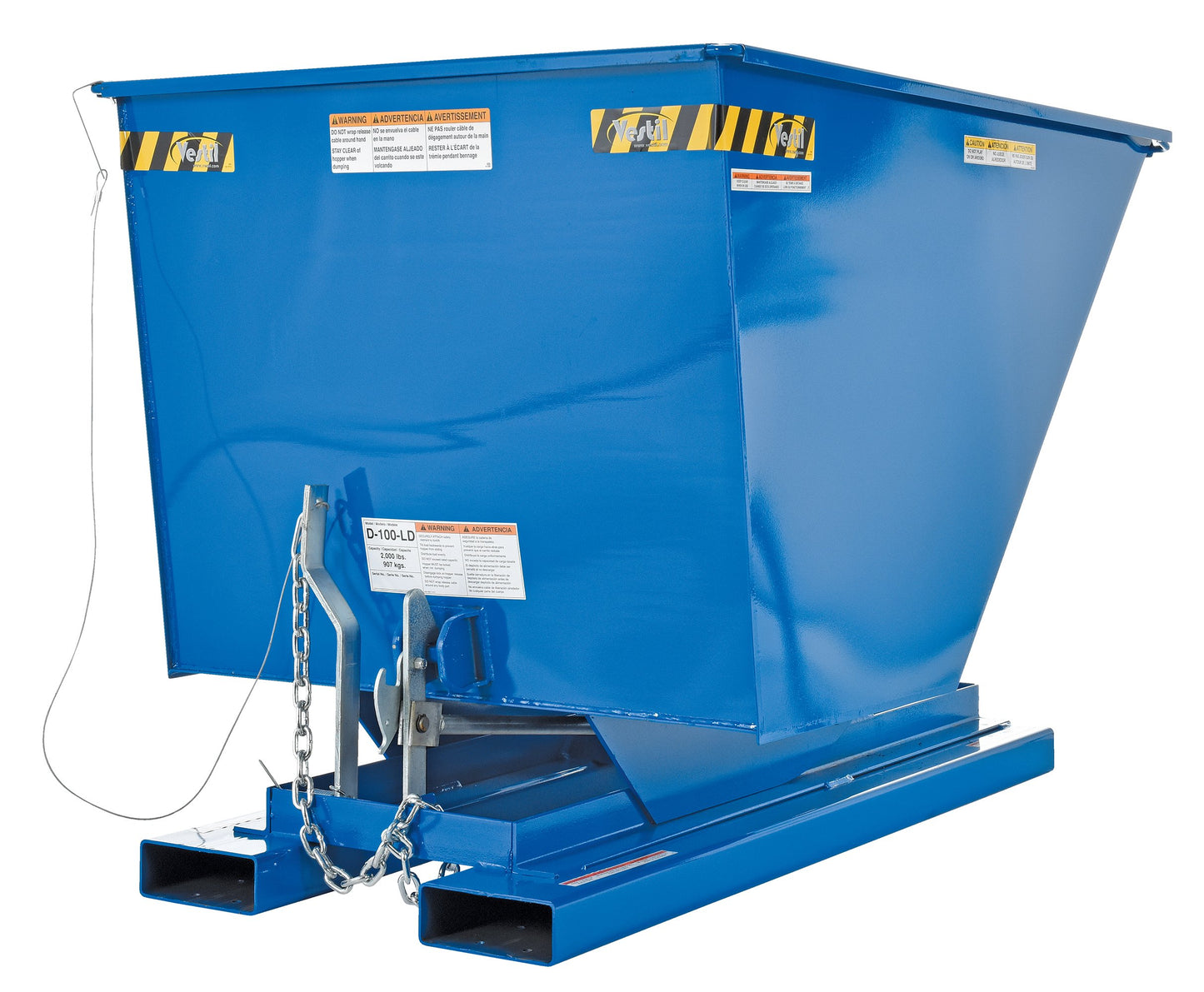 Vestil D-100-LD Steel Light Duty Self Dumping Hopper 1 Cubic Yard 2000 Lb. Capacity Blue