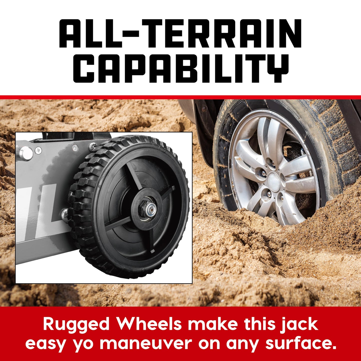 Powerbuilt 2.5 Ton Big Wheel Off Road Jack, Vehicle Lift for Trucks, SUVs, ATVs Offroad Vehicles, Oversized Wheels for Rugged Terrain, 5000 LB Capacity, Grey 620623ECE