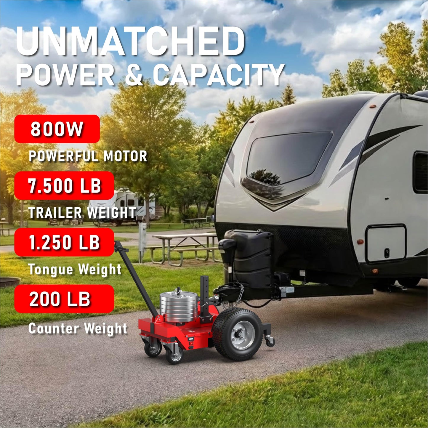 Heavy-Duty Electric Trailer Dolly, 7500 lbs Trailer Weight & 1250 lbs Tongue Weight, All-Terrain Tires,Portable Split Battery Box, Independent Weight Rack, for RVs, Boats & Trailers