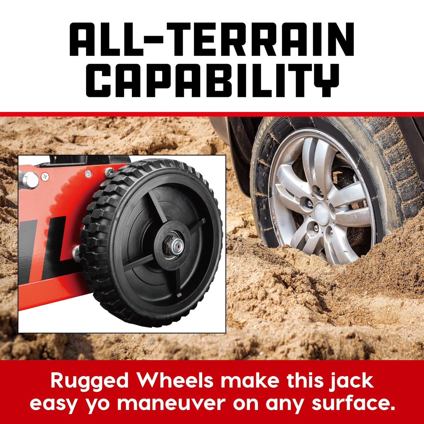 Powerbuilt 2.5 Ton Big Wheel Off Road Jack, Vehicle Lift for Trucks, SUVs, ATVs Offroad Vehicles, Oversized Wheels for Rugged Terrain, 5000 LB Capacity, Orange 620703ECE