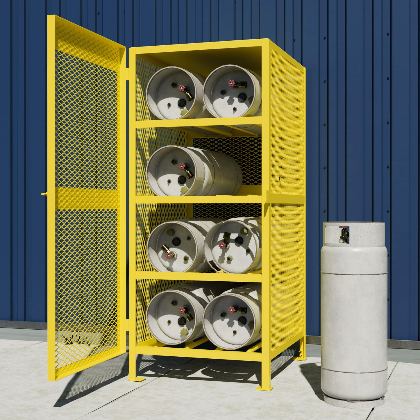 Jamco CH080YPQA Horizontal Storage Cylinder Cabinet for Storing Forklift Propane Gas Tanks, 8 Cylinder Capacity, 14-Gauge Steel, 33" x 40" x 71", Yellow