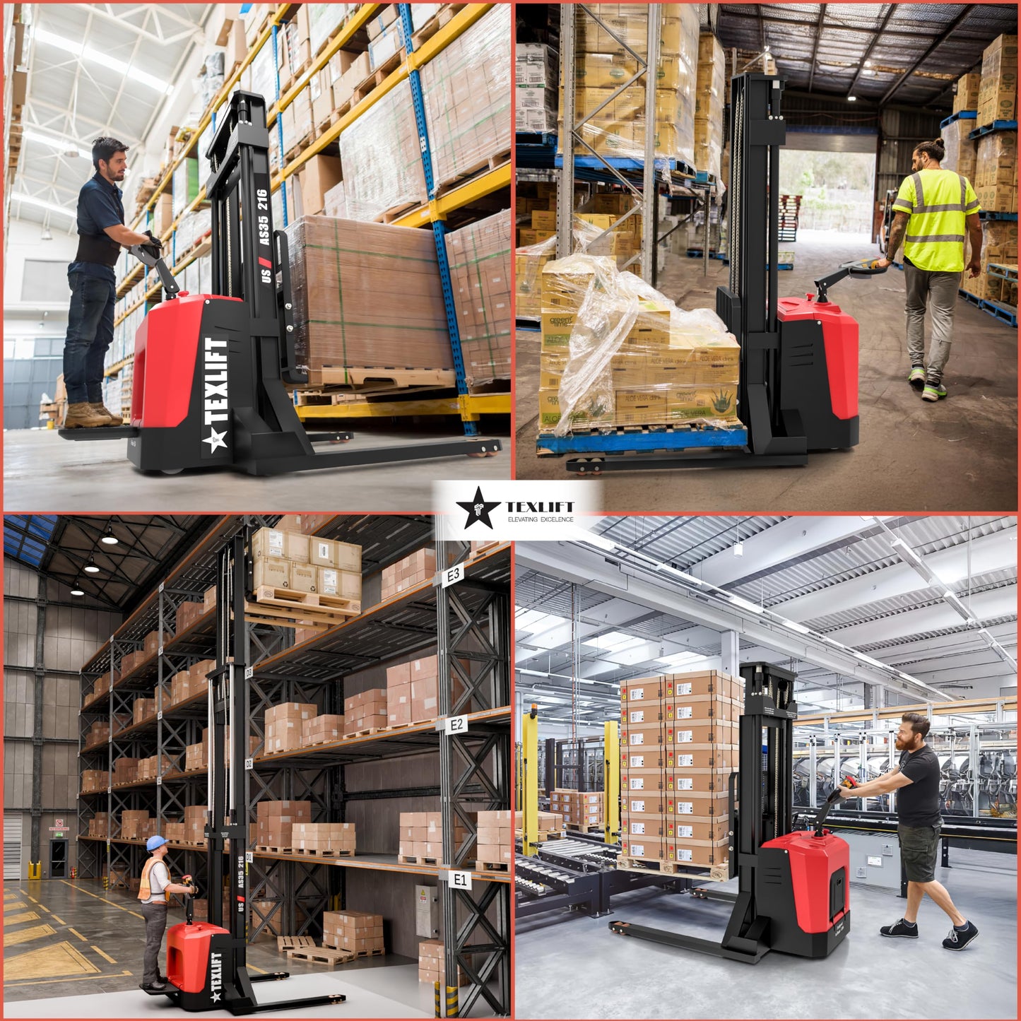 TEXLIFT Full Electric Pallet Stacker with Stand – 3300 lbs Capacity, 216″ Lift Height, Adjustable Forks, Fixed Straddle Legs, Walkie Electric Forklift for Warehouse Material Handling - (US-AS35-216)