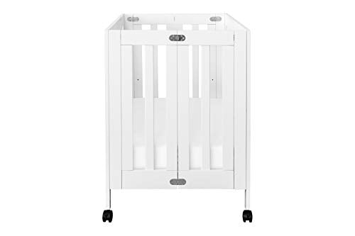 Babyletto Origami Mini Portable Crib Folding with Wheels in White, 2 Adjustable Mattress Positions, Greenguard Gold Certified