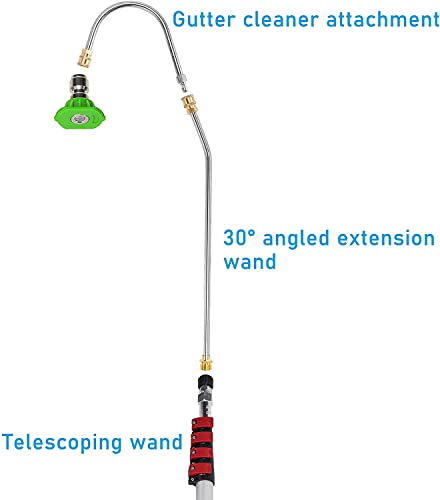 Tool Daily 20 FT Pressure Washer Extension Wand, Telescoping Power Washer Wand, Gutter Power Washer Attachment, Double Support Belt, 5 Spray Nozzle Tips and 2 Adapters, 4000 PSI