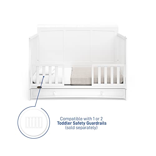 Graco Asheville 5-in-1 Convertible Crib with Drawer (White) – GREENGUARD Gold Certified, Crib with Drawer Combo, Full-Size Nursery Storage Drawer, Converts to Toddler Bed, Daybed and Full-Size Bed