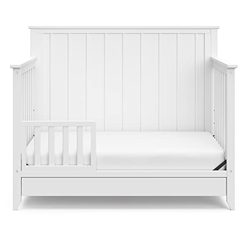 Storkcraft Forrest 5-in-1 Convertible Crib with Drawer (White) – GREENGUARD Gold Certified, Crib with Drawer Combo, Full-Size Nursery Storage Drawer, Converts to Toddler Bed, Daybed and Full-Size Bed
