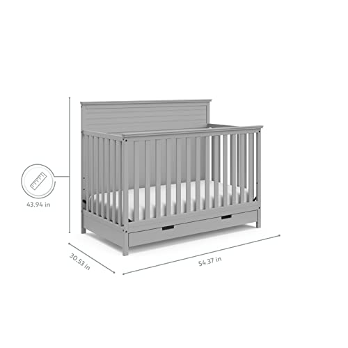 Storkcraft Homestead 5-in-1 Convertible Crib with Drawer (Pebble Gray) – GREENGUARD Gold Certified, Crib with Drawer Combo, Includes Nursery Storage Drawer, Converts to Toddler Bed and Full-Size Bed