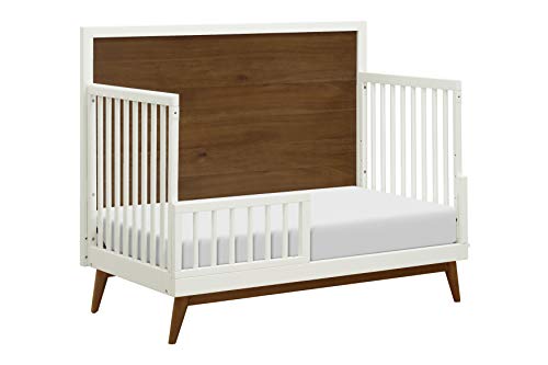 Babyletto Palma 4-in-1 Convertible Crib with Toddler Bed Conversion Kit in Warm White/Natural Walnut, Greenguard Gold Certified